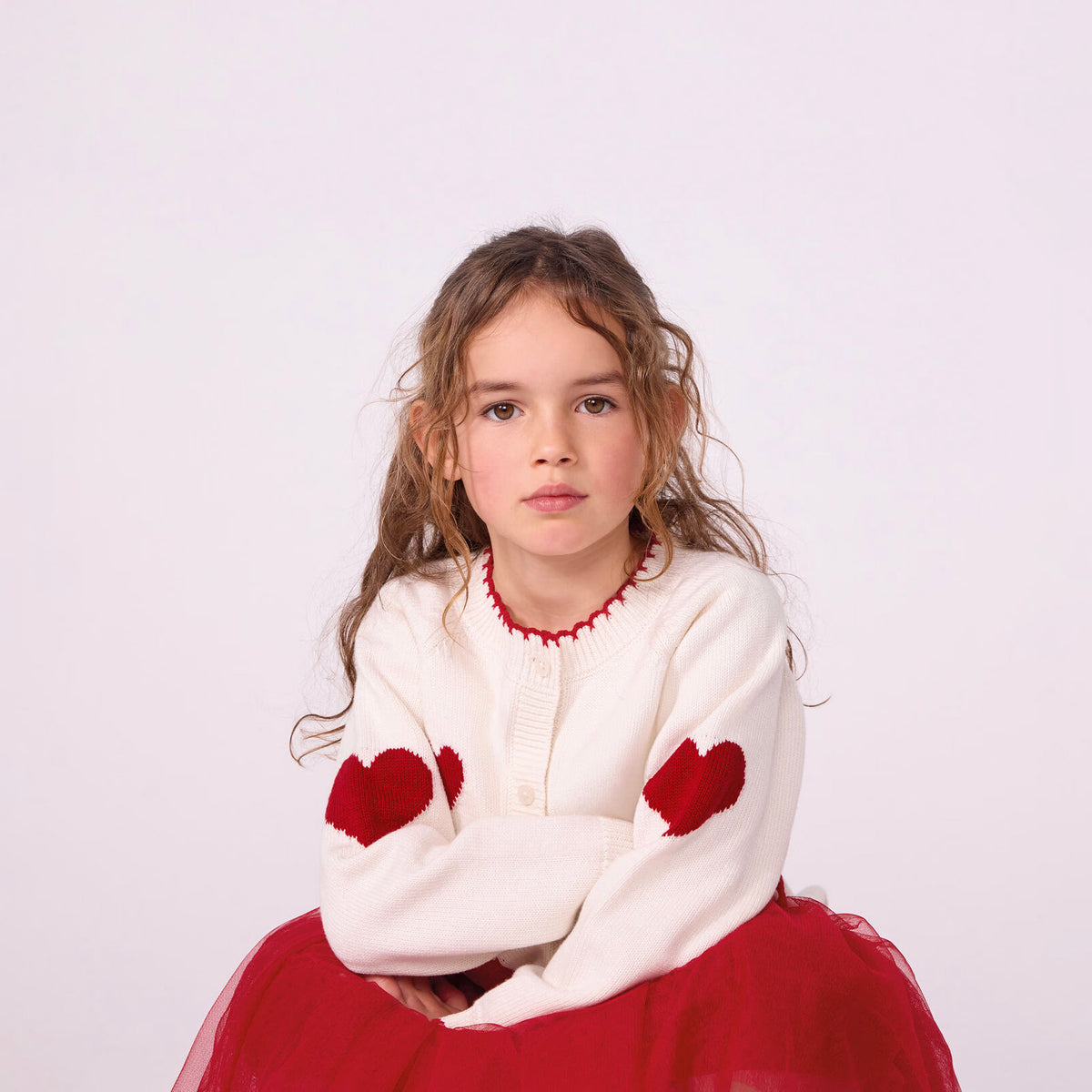 Girls White Jacquard Wool Cardigan