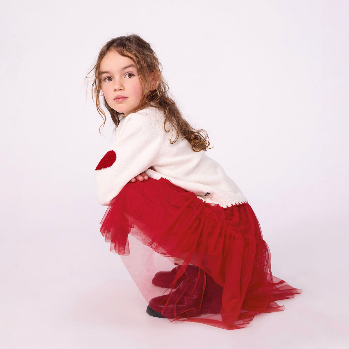 Girls White Jacquard Wool Cardigan