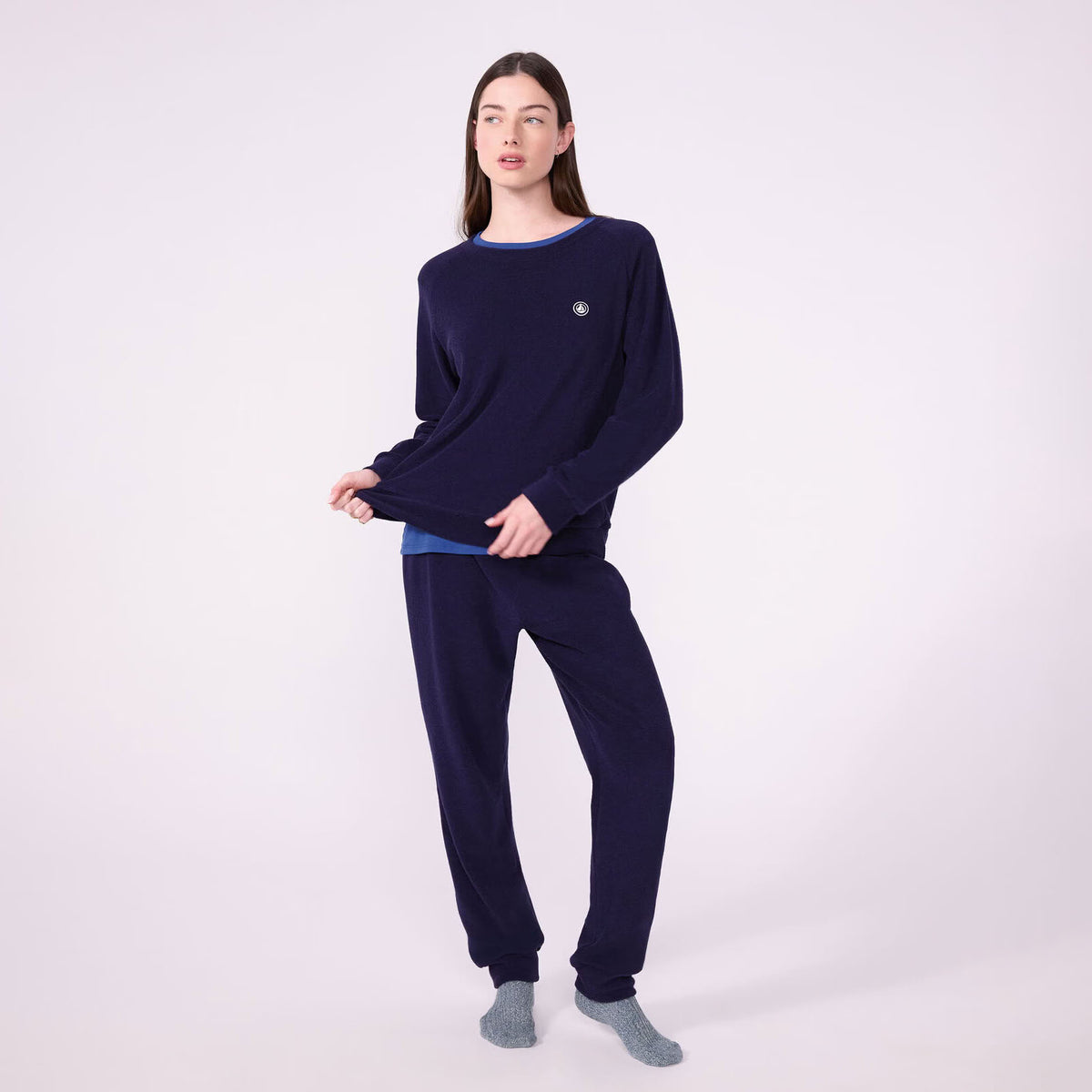 Women Navy Cotton Nightwear Set