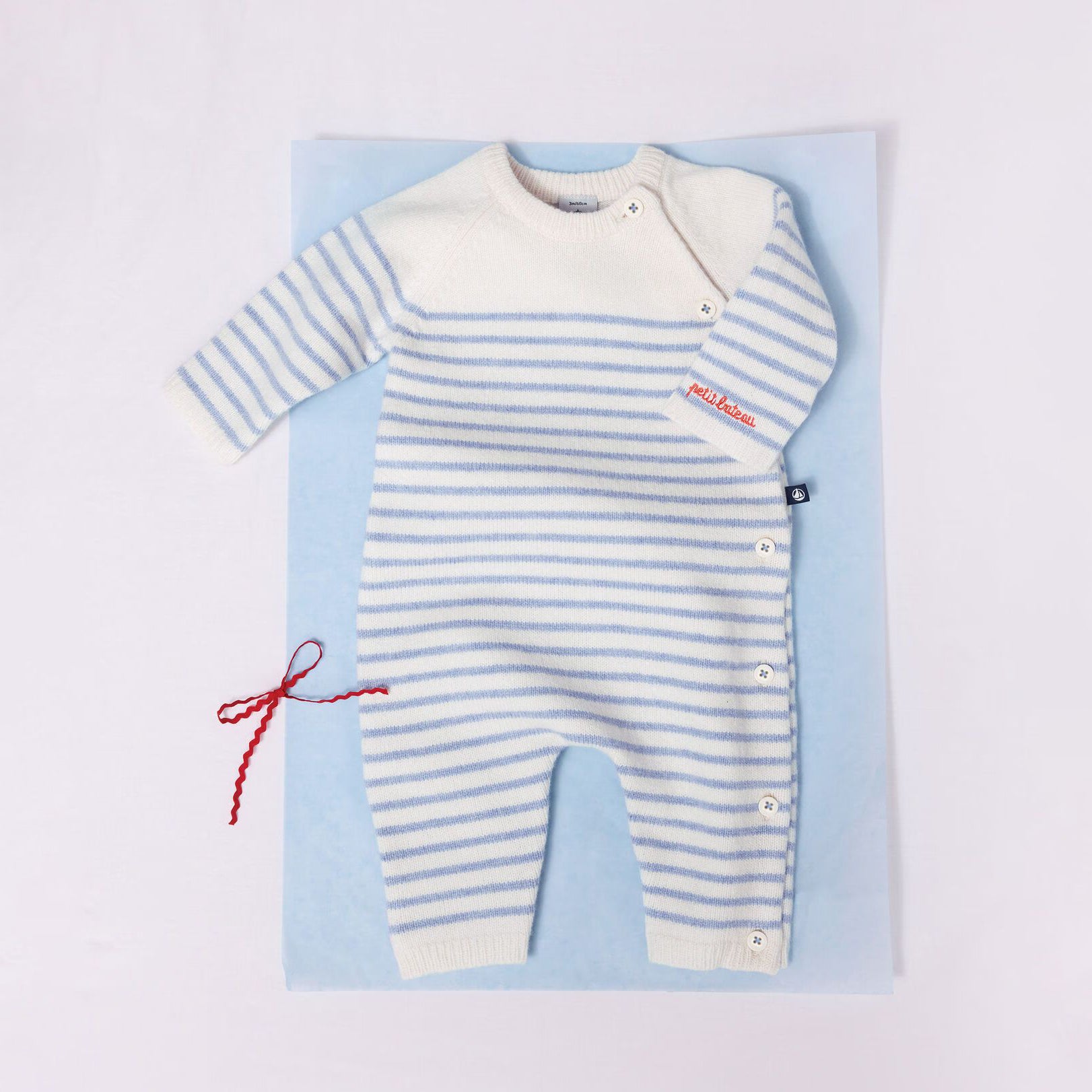 Baby Boys & Girls Light Blue Stripes Wool Knit Babysuit