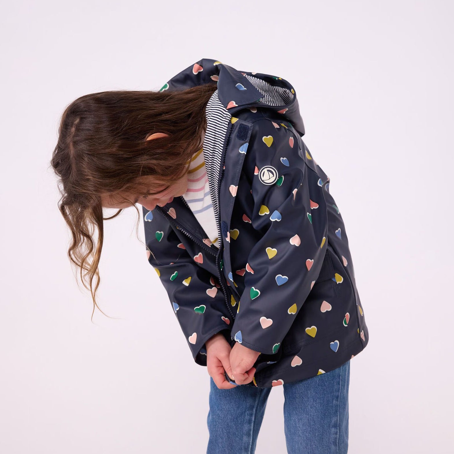Girls Navy Heart Printed Rain Coat