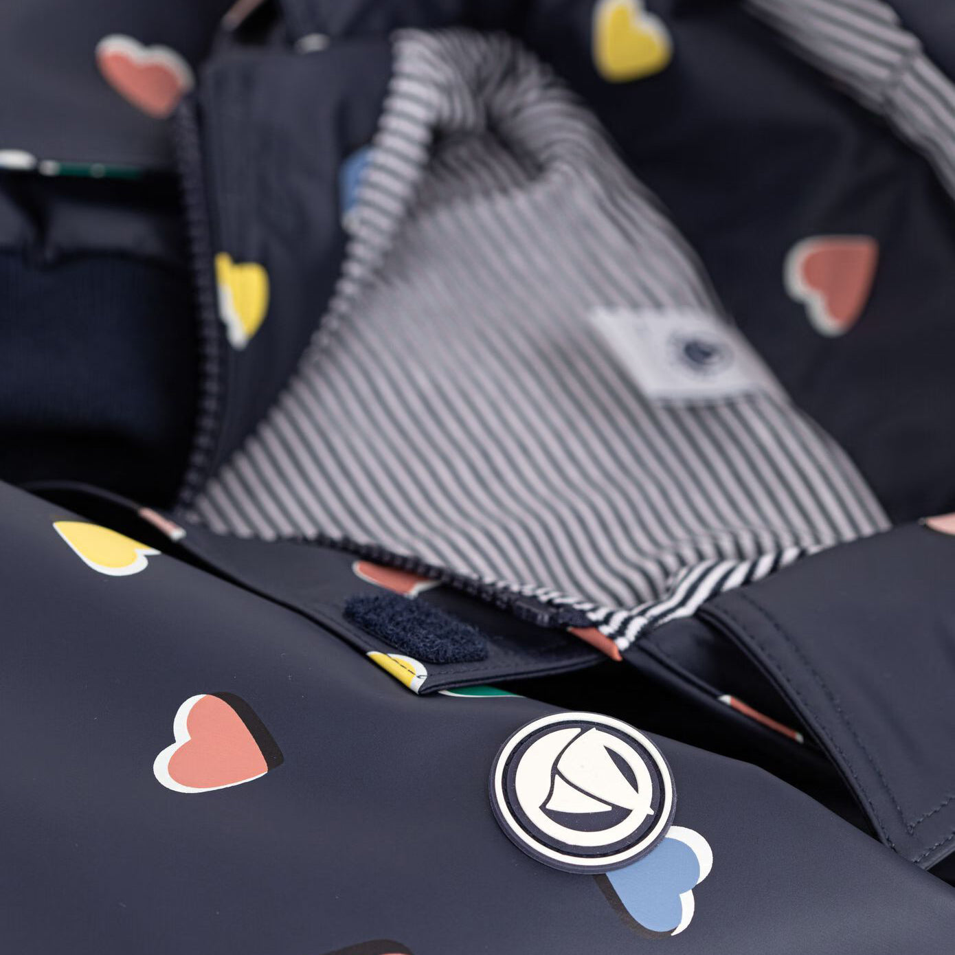 Girls Navy Heart Printed Rain Coat