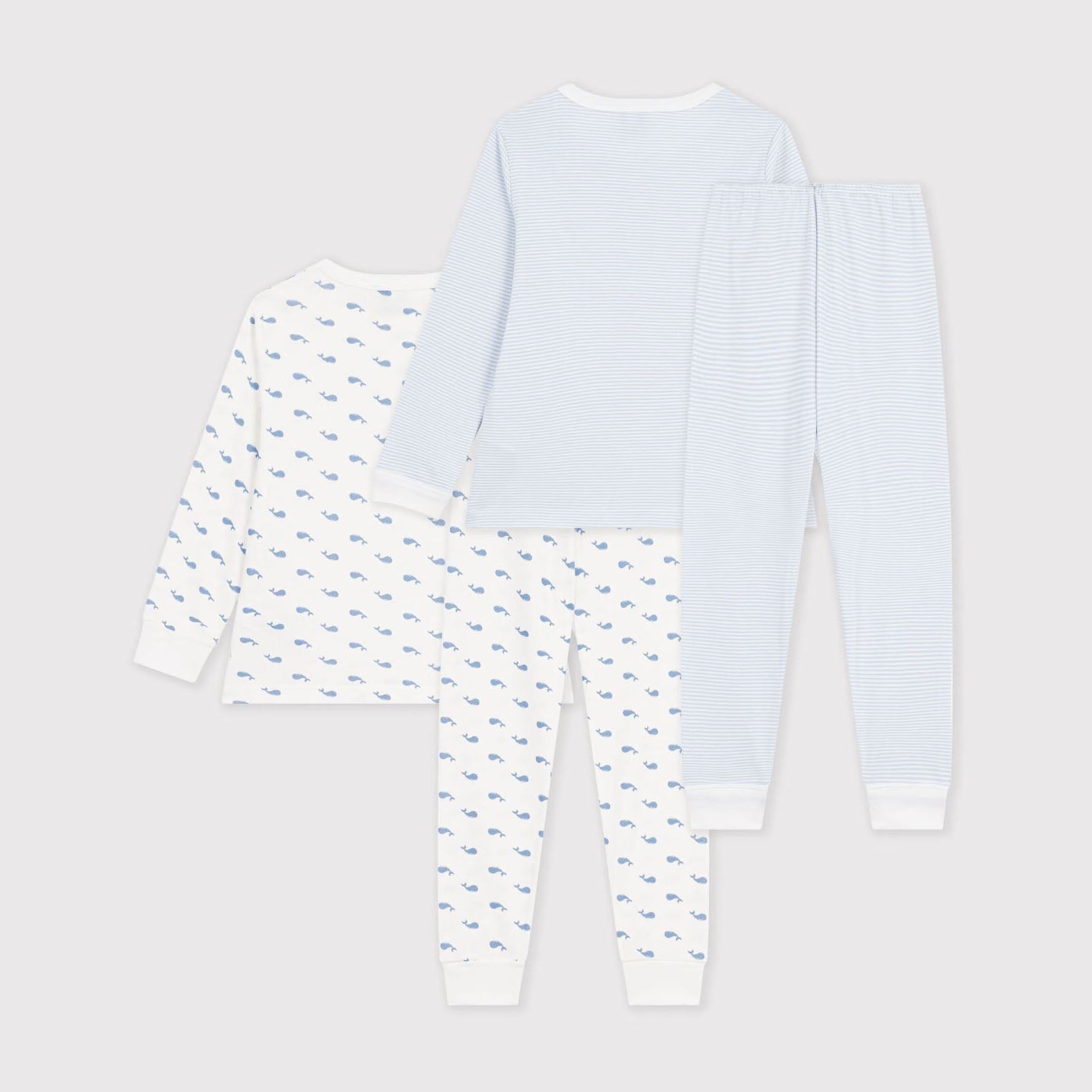 Boys White & Light Blue Cotton Nightwear Set(2 Pack)