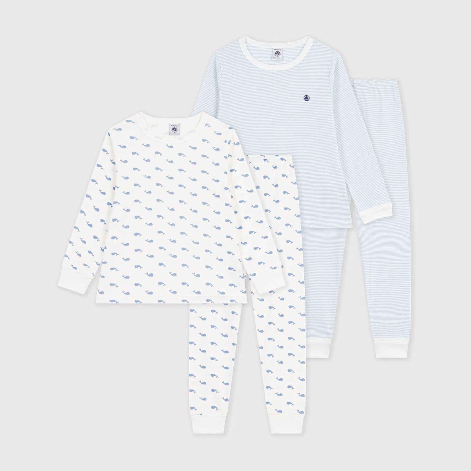 Boys White & Light Blue Cotton Nightwear Set(2 Pack)
