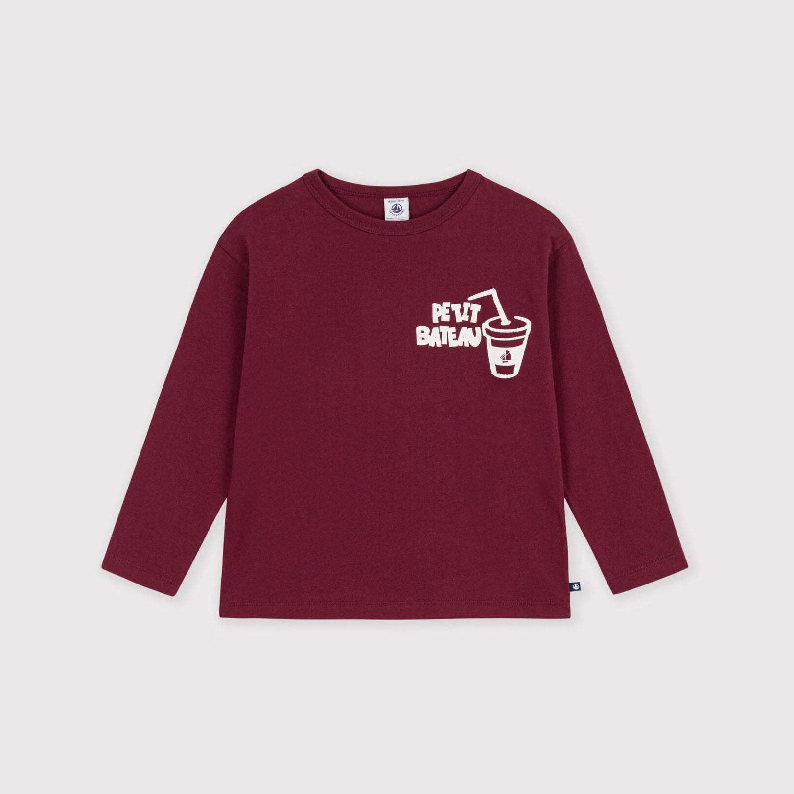 Boys Dark Red Printed Cotton T-Shirt