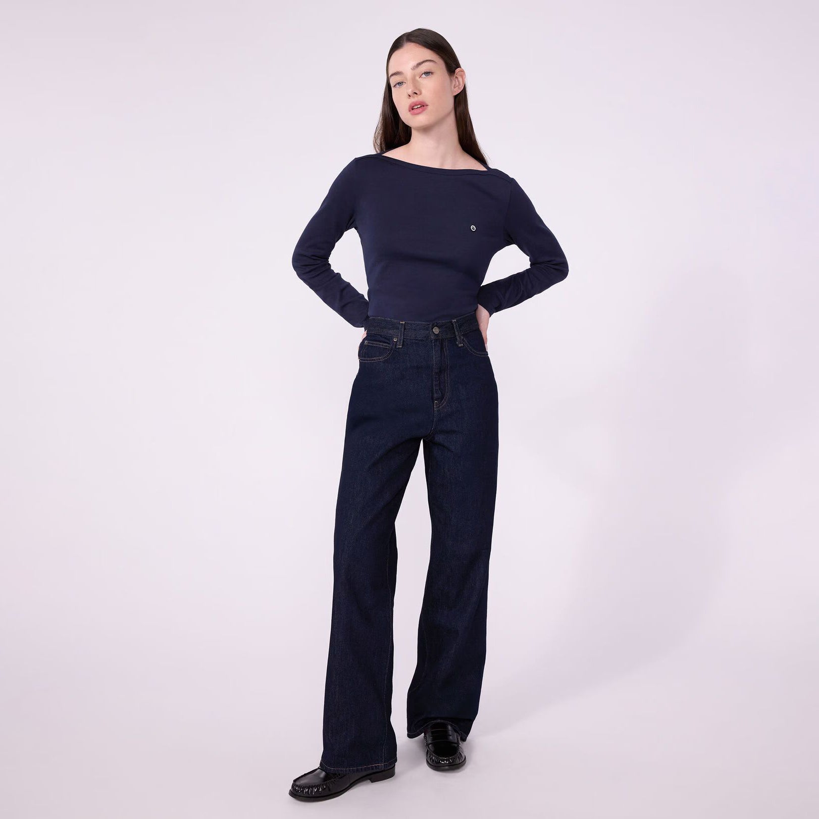 Women Navy Cotton Long Sleeves T-Shirt