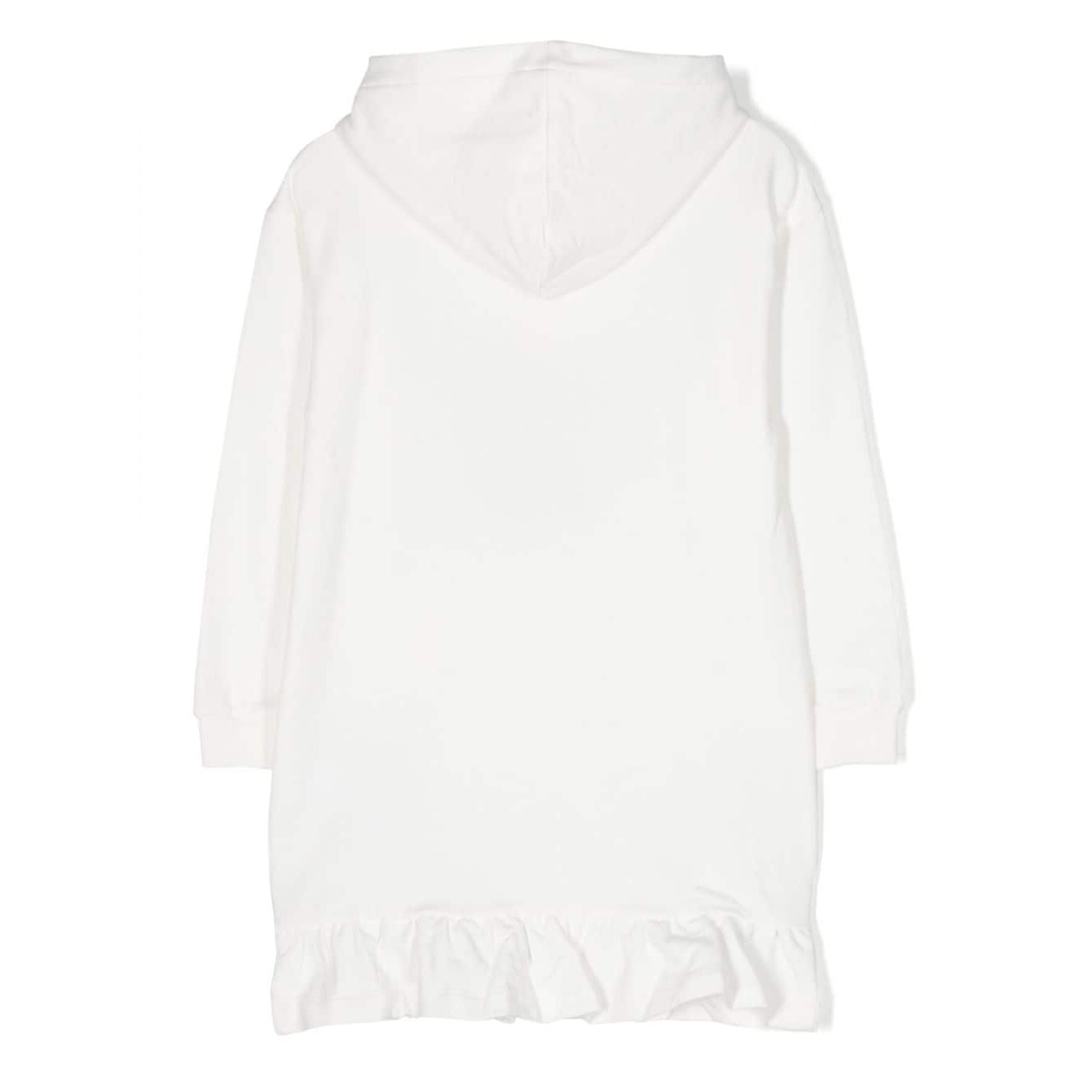 Girls White Printed Cotton Dress