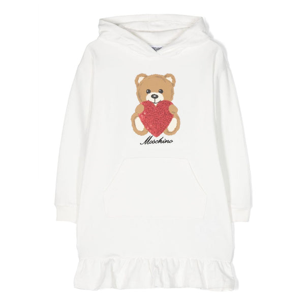 Girls White Printed Cotton Dress