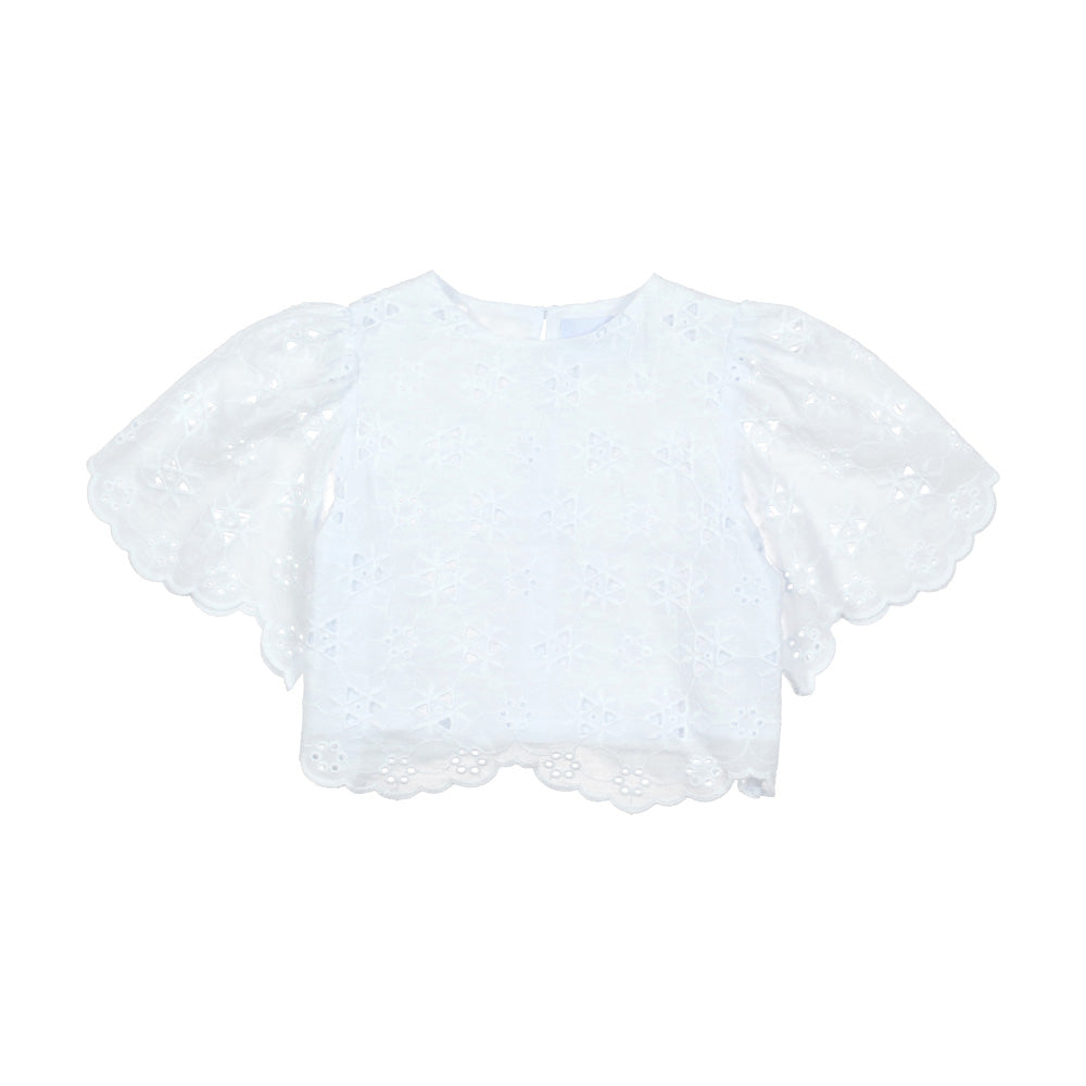 Girls White Embroidered Cotton Top