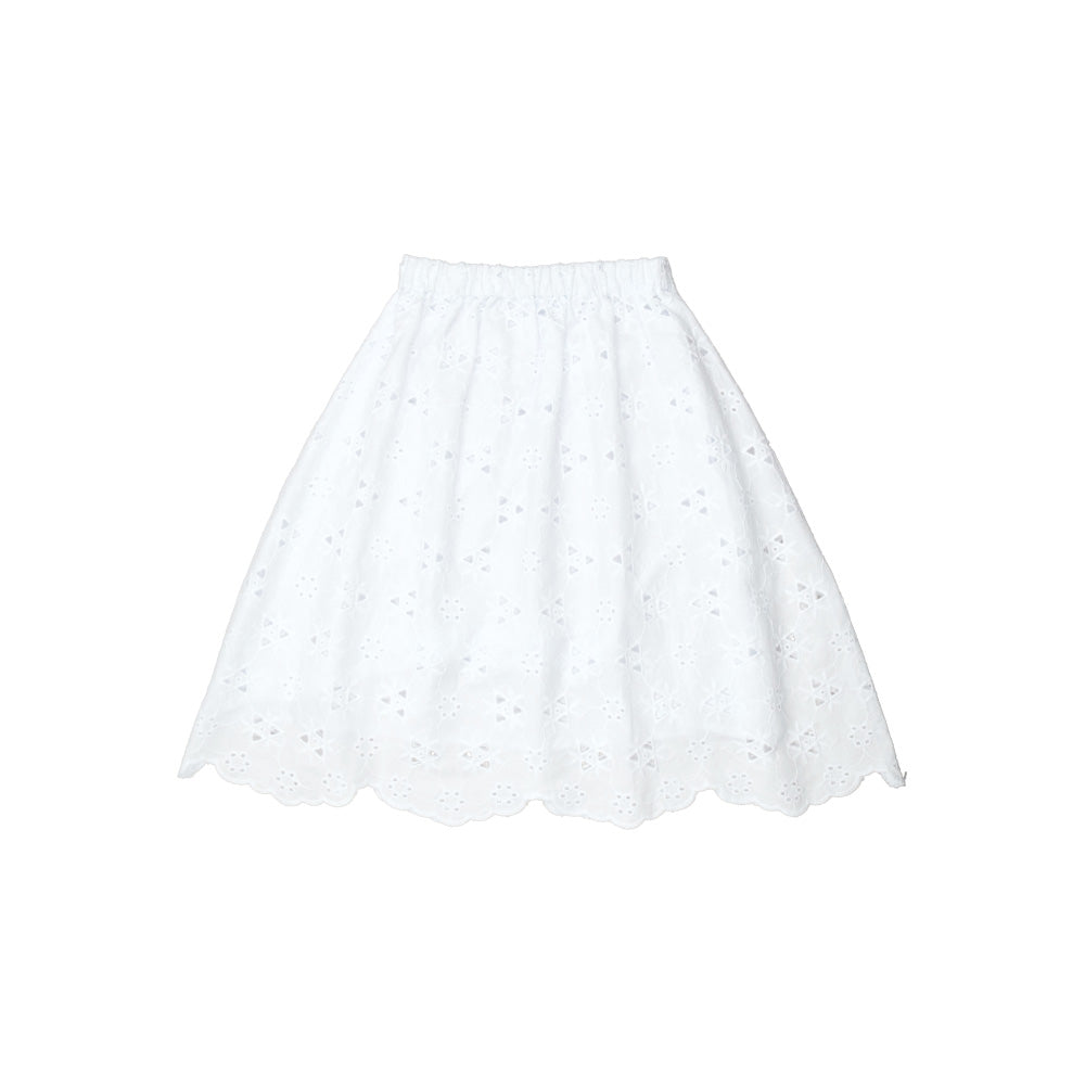 Girls White Embroidered Cotton Skirt