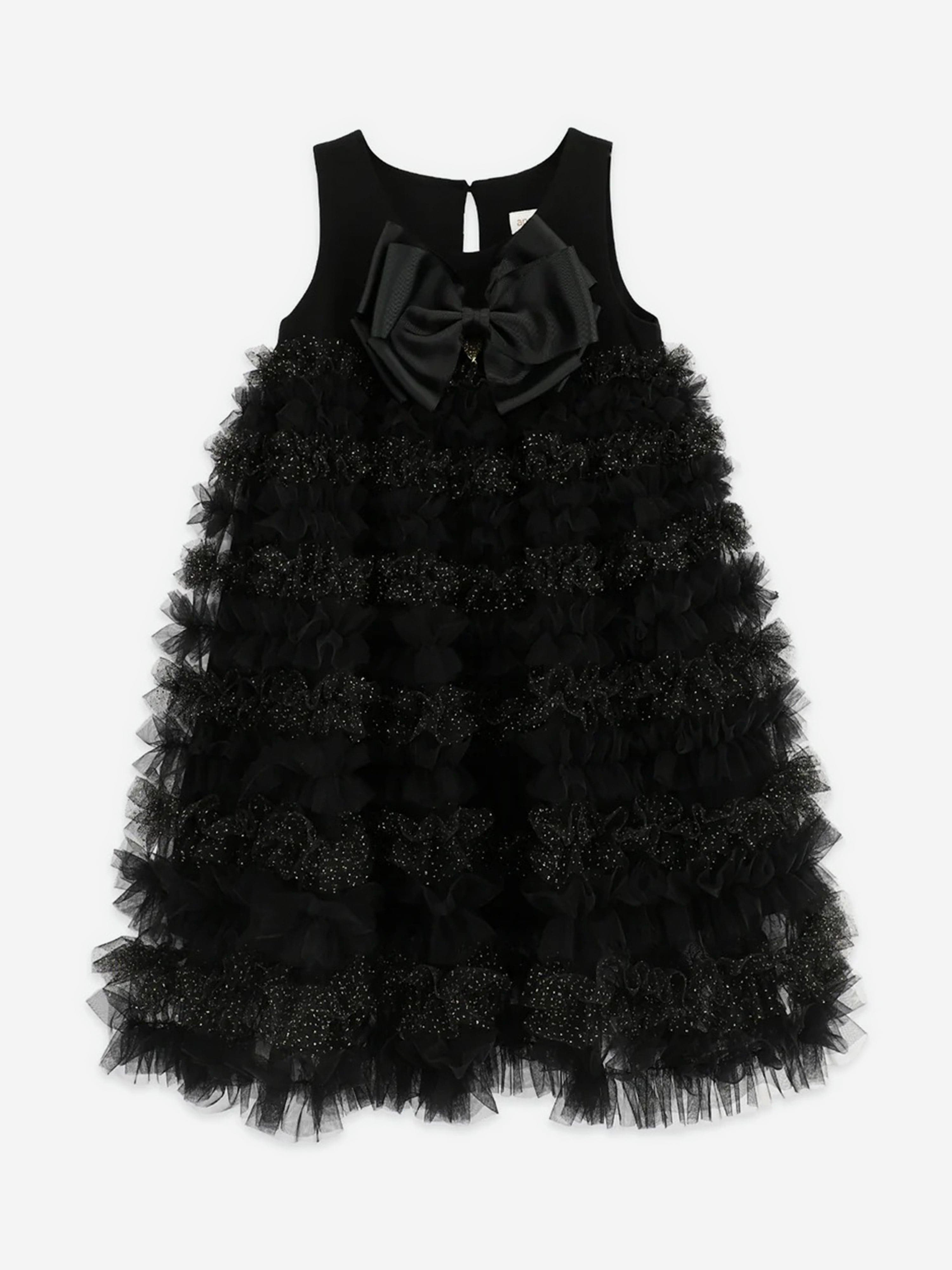 Girls Donna Ruffle Dress in Black