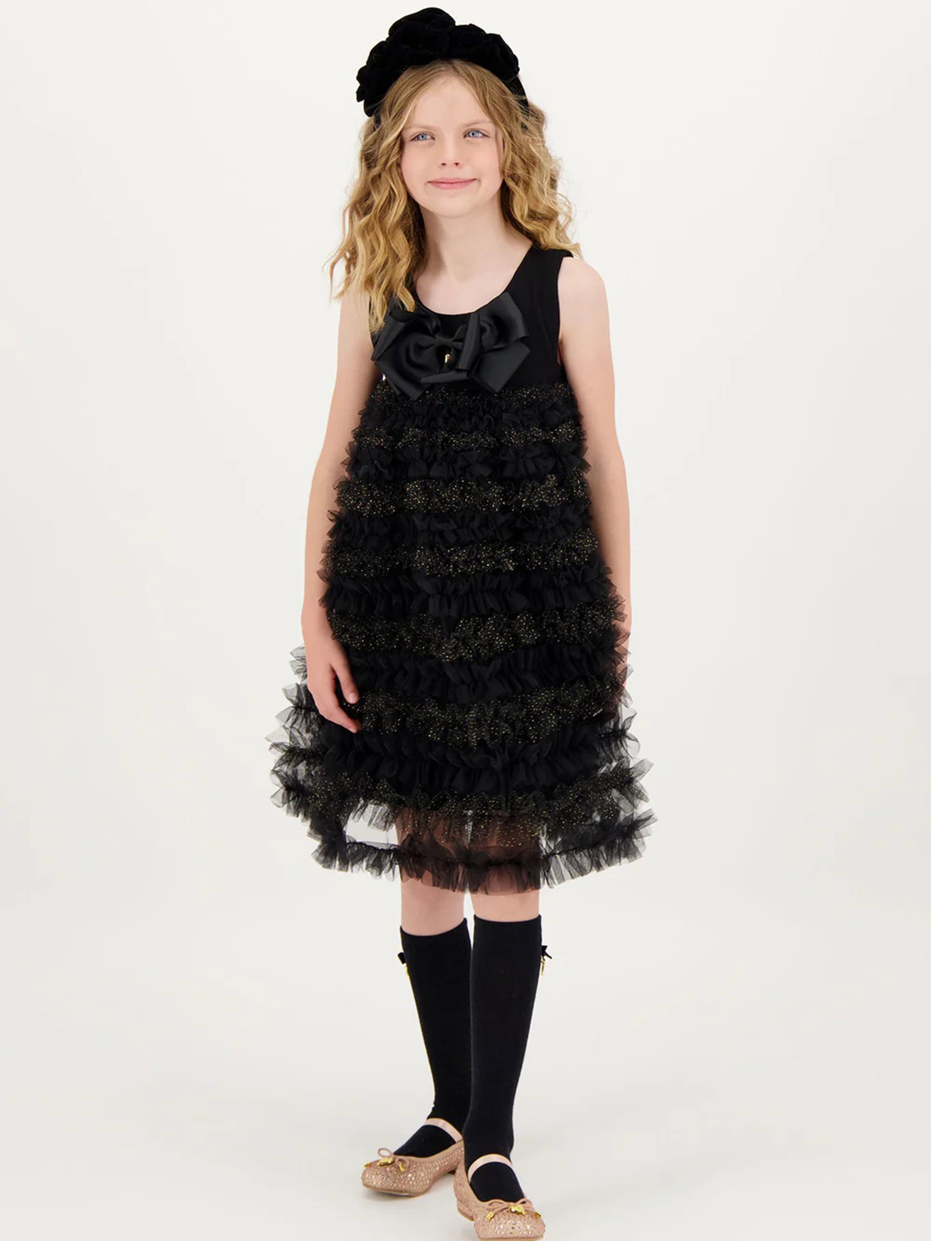 Girls Donna Ruffle Dress in Black