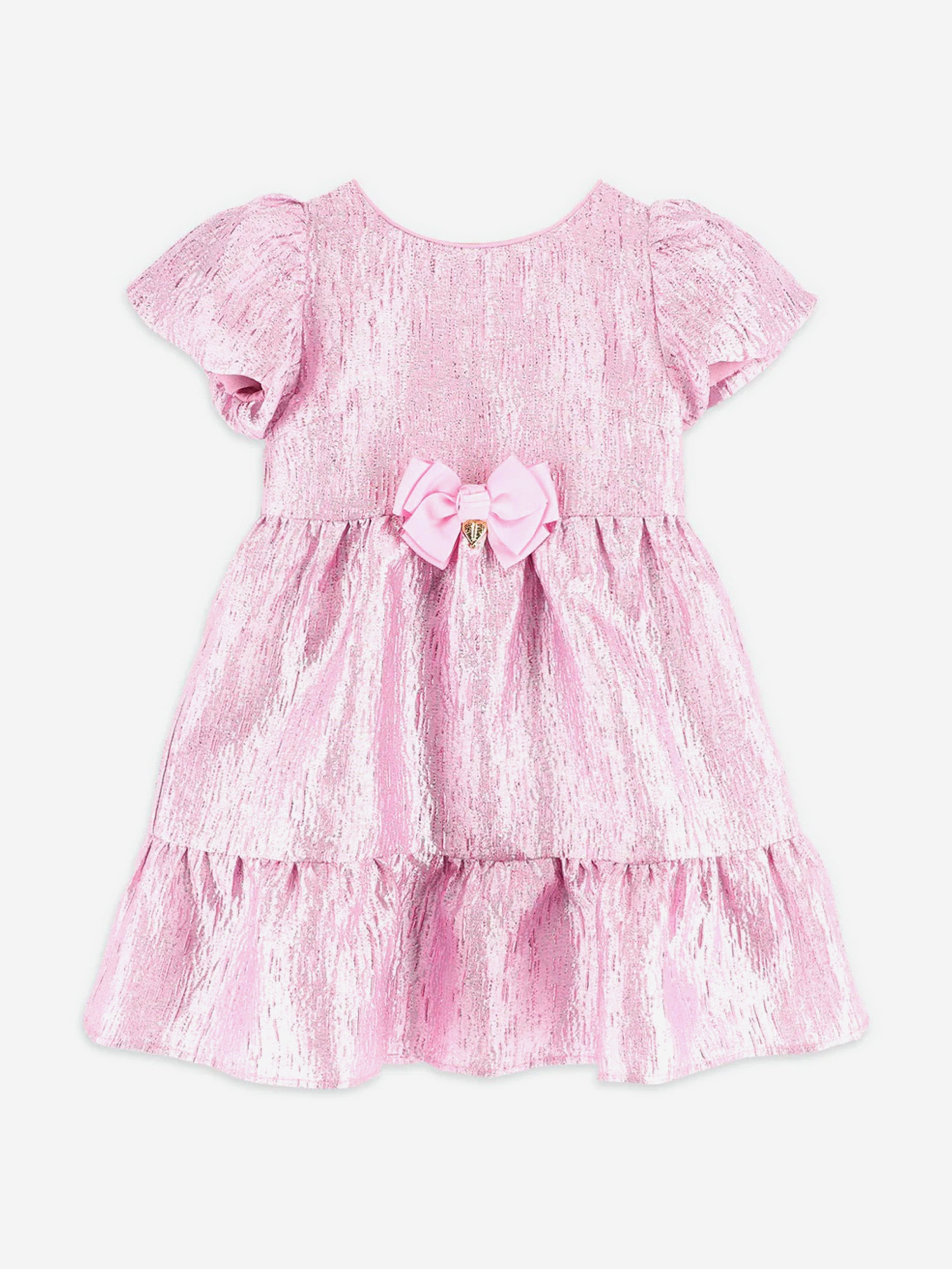 Girls Isadora Metallic Tiered Dress in Pink