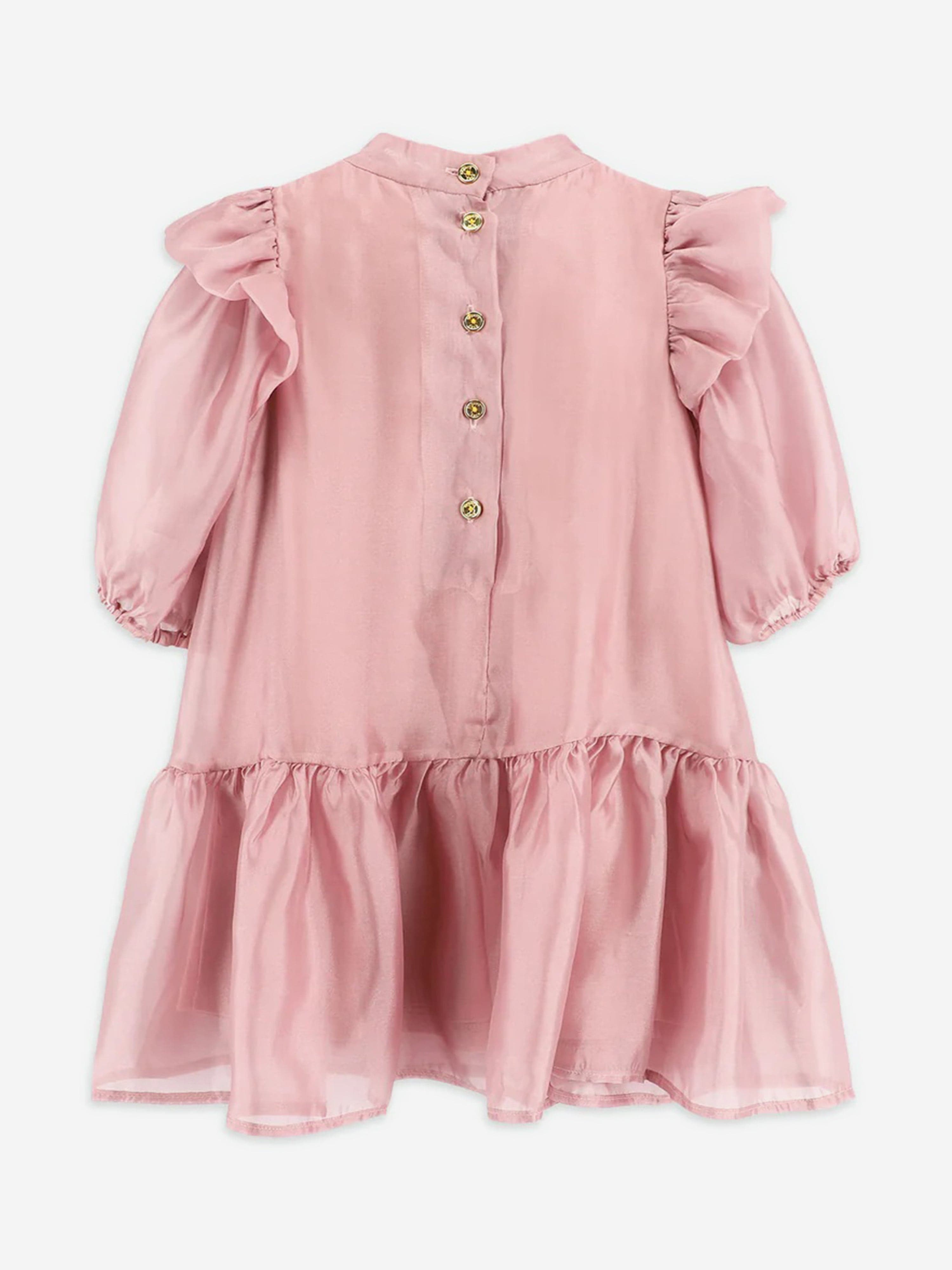 Girls Lark Rose Trim Dress in Pink
