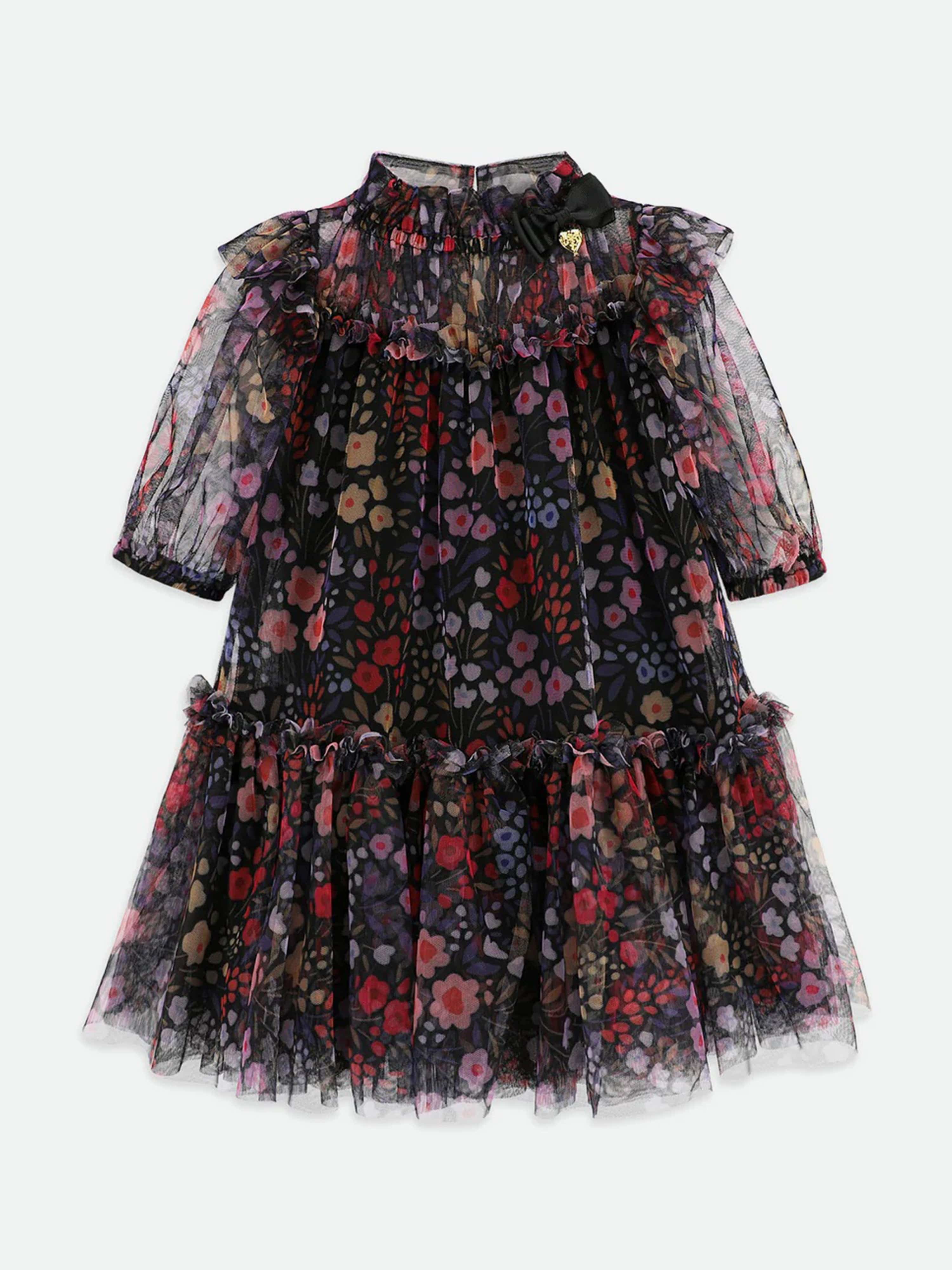 Girls Myrtle Millifiori Tulle Dress in Black