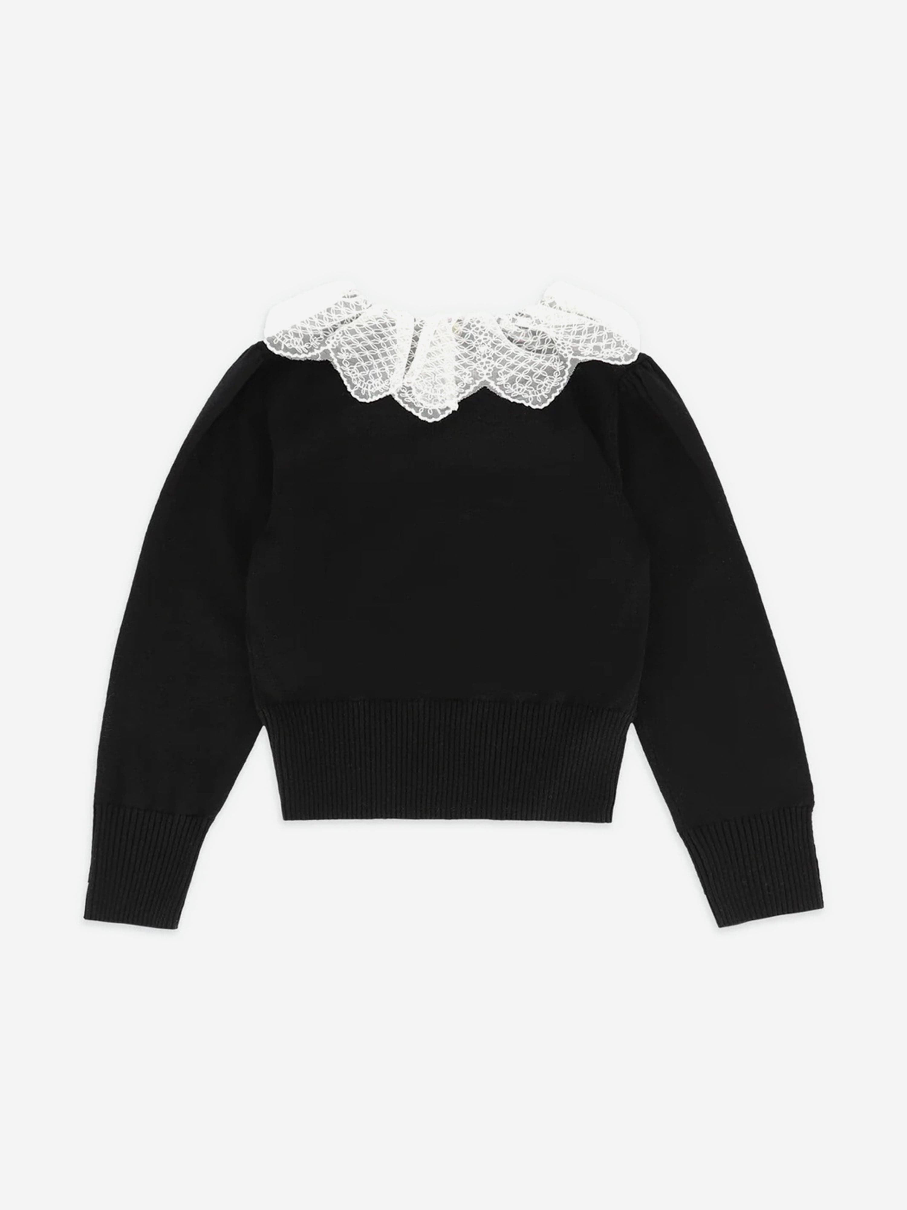 Girls Meg Lace Collar Jumper in Black