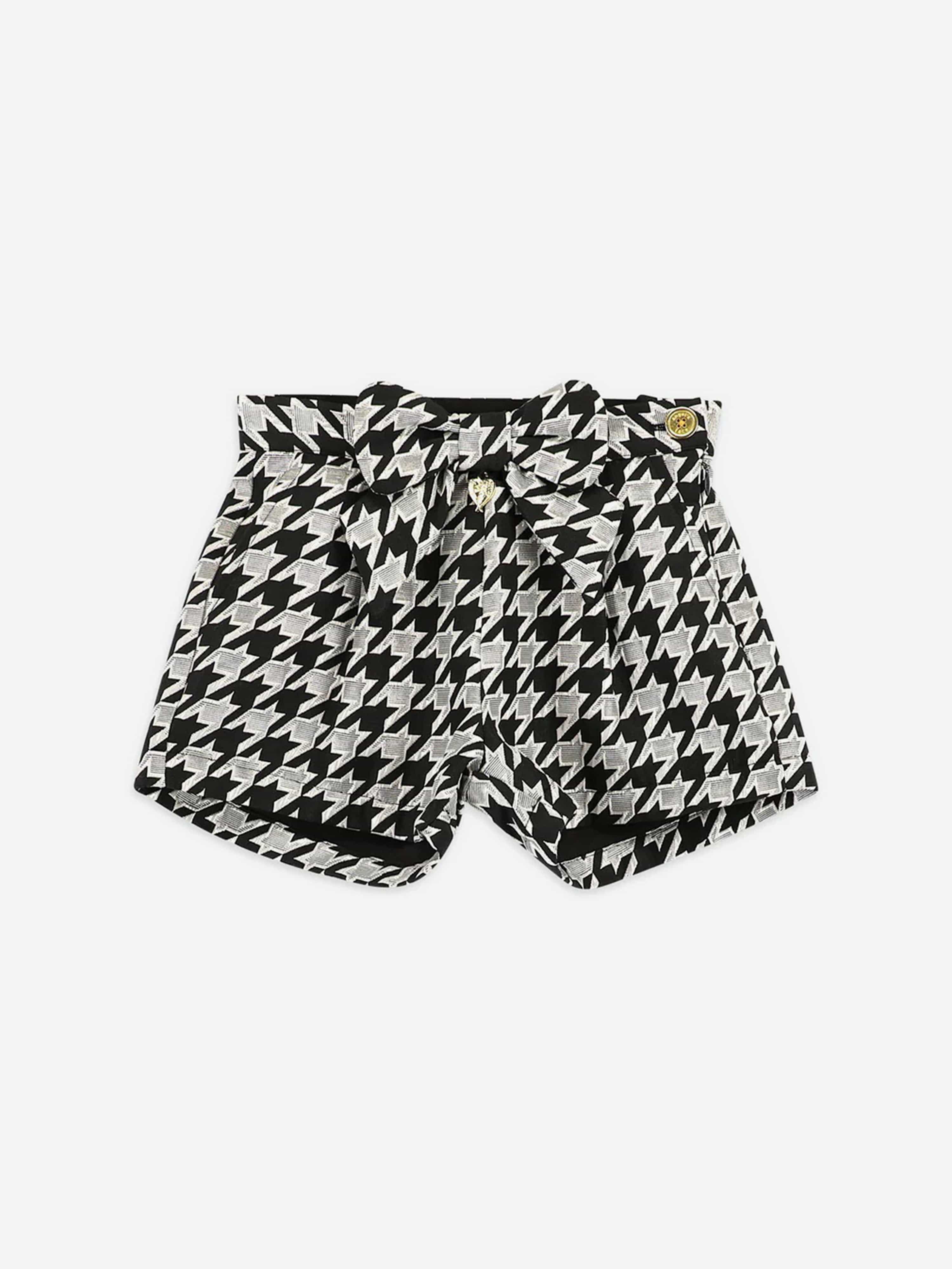 Girls Laetitia Houndstooth Shorts With Bow in Black