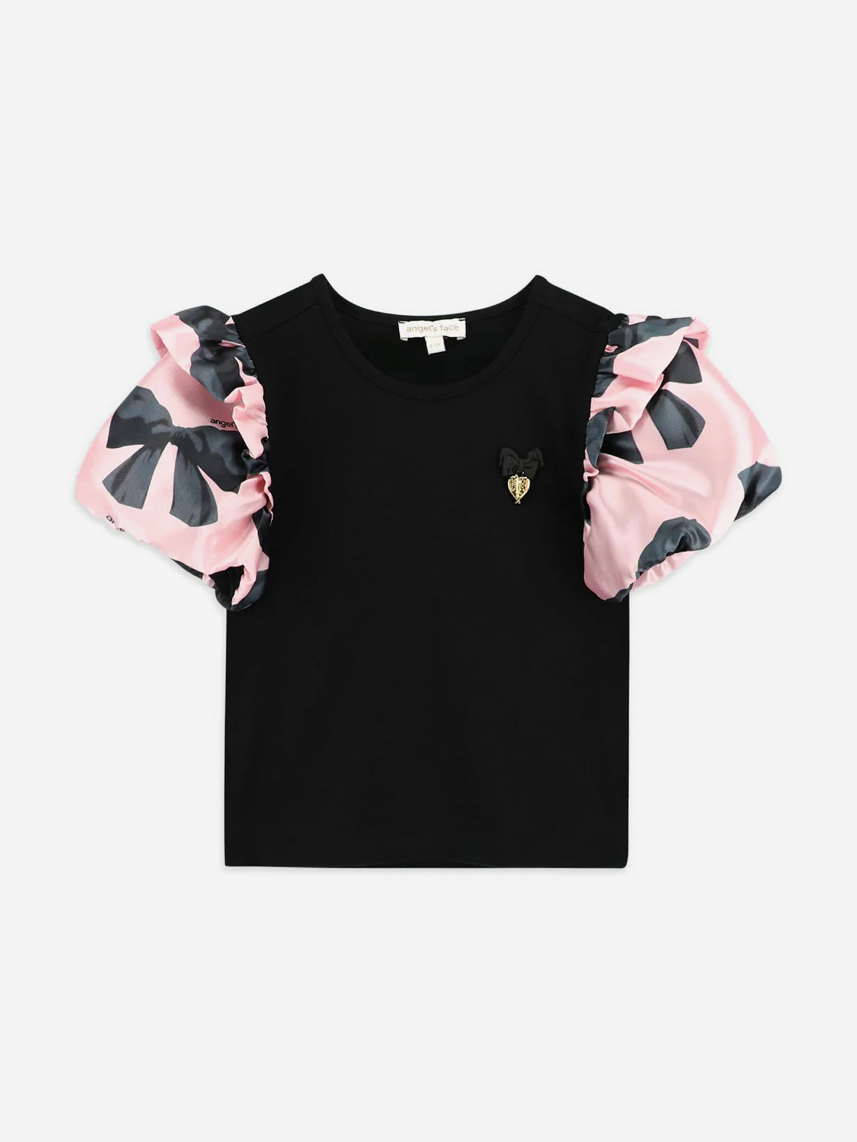 Girls Blake Bow Print Top in Black