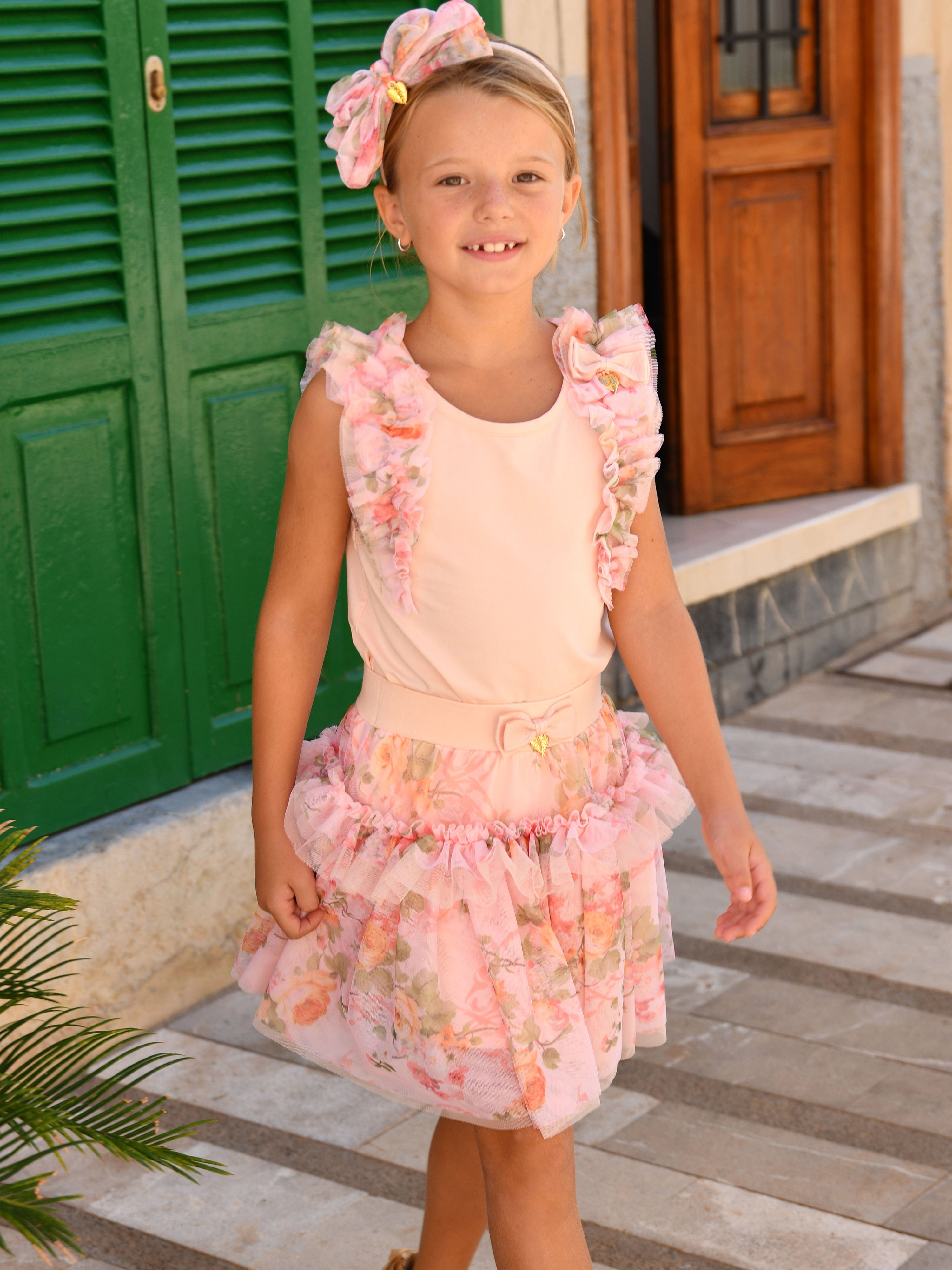 Girls Toni Ruffle Trim Top in Pink