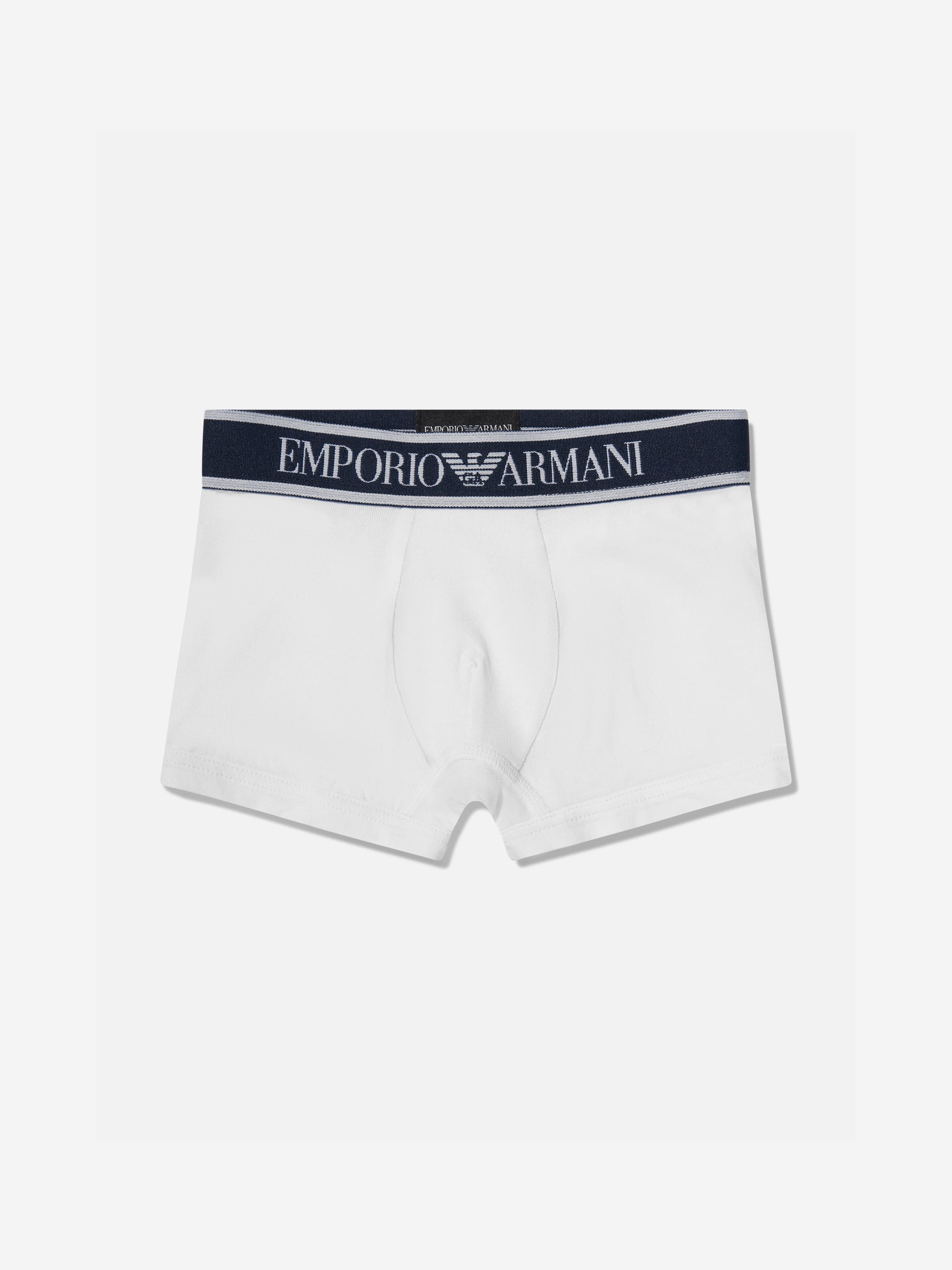 Emporio Armani Boys 2 Pack Boxer Shorts Set in White