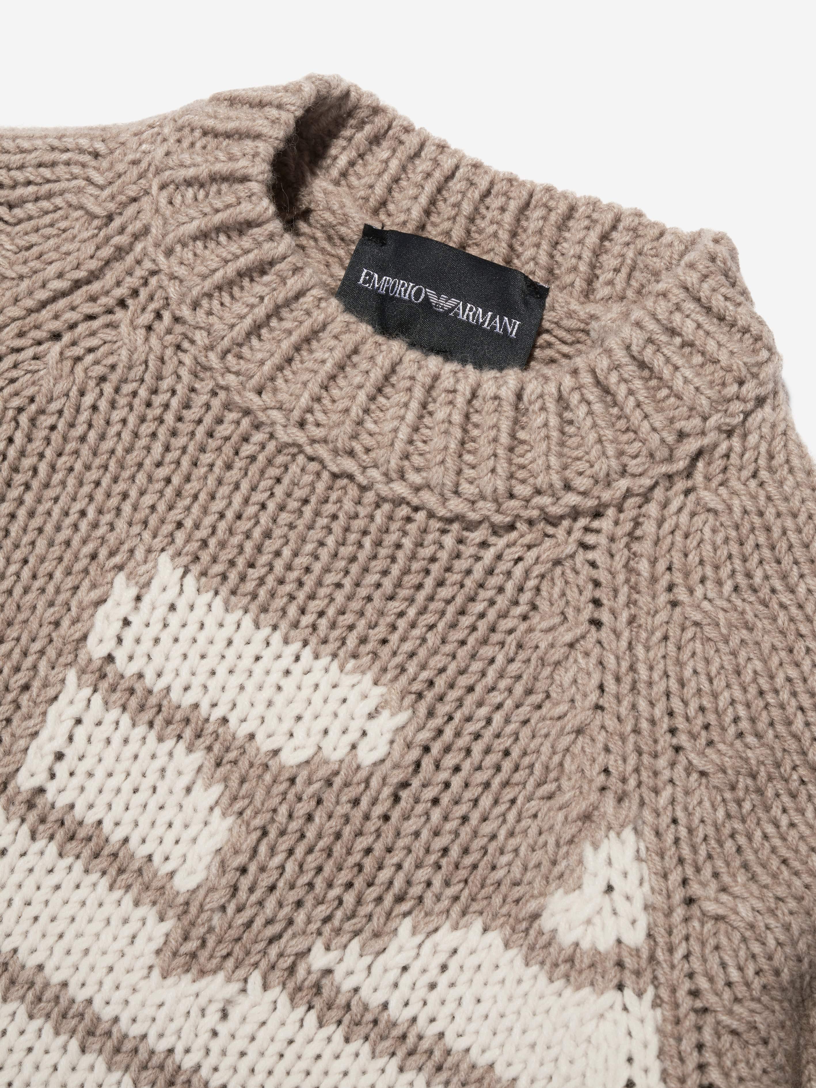 Emporio Armani Boys Wool Knitted Jumper in Brown