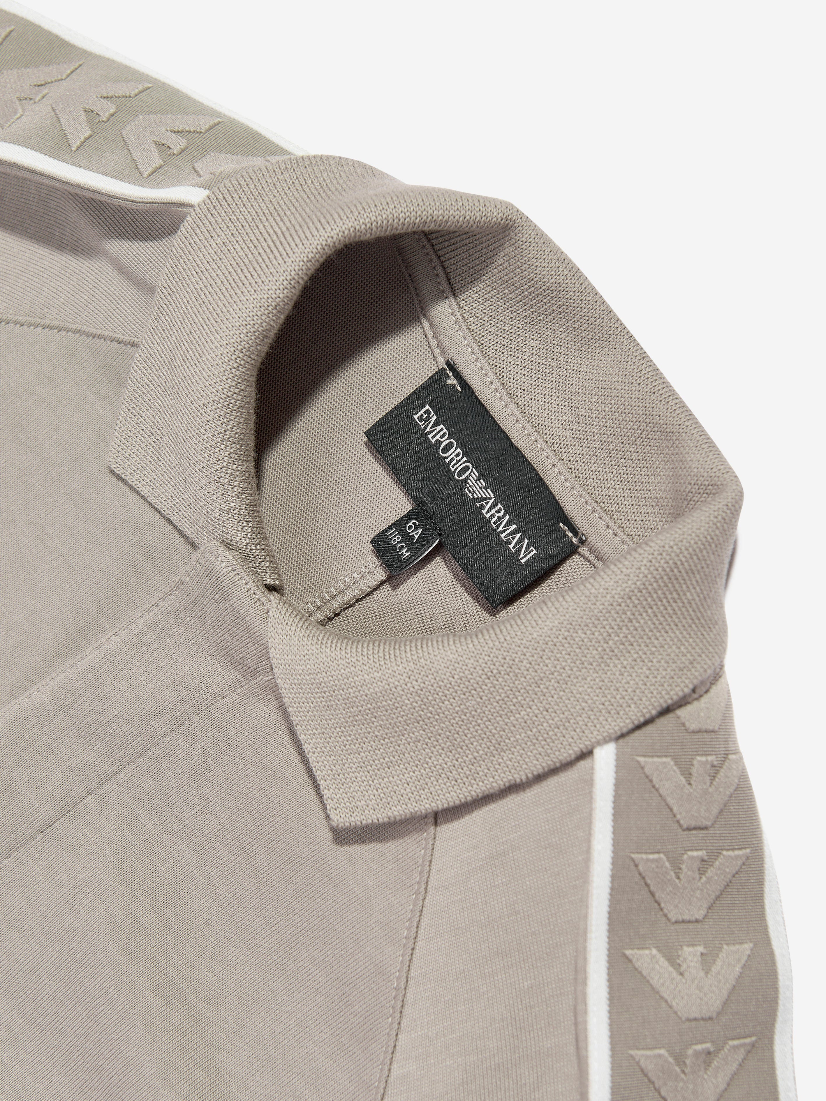 Emporio Armani Boys Long Sleeve Polo Shirt in Beige