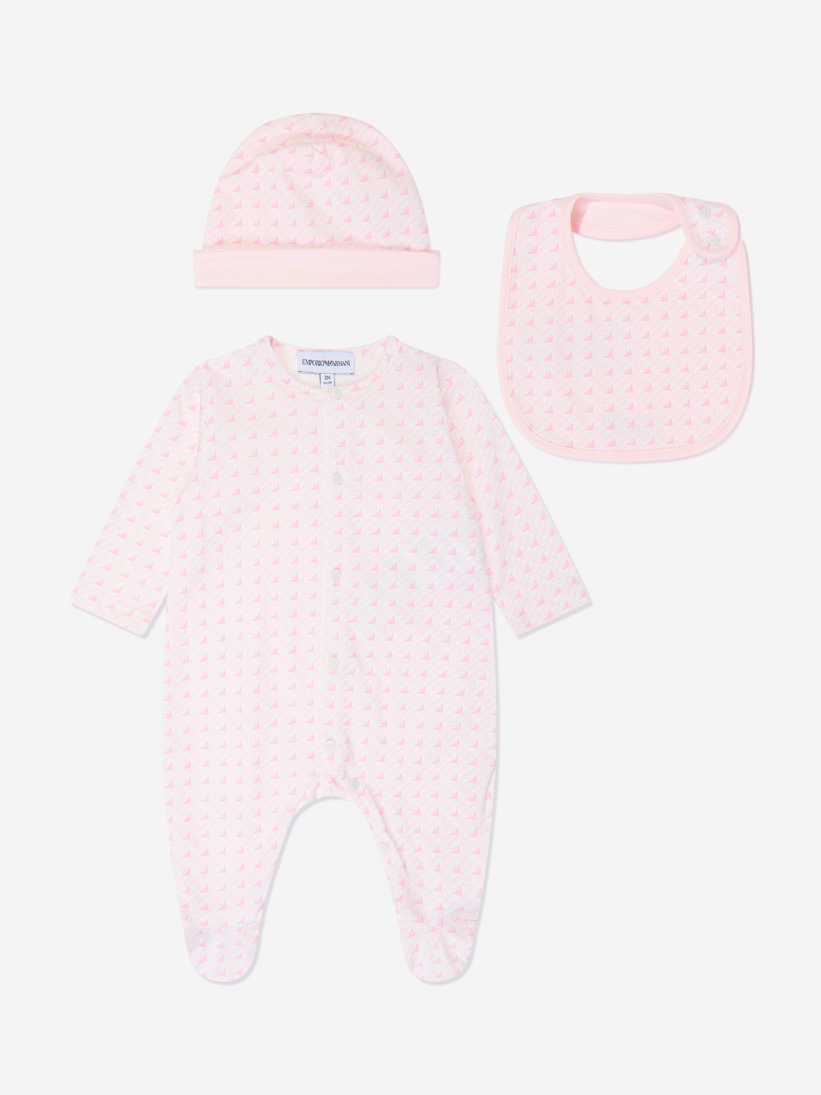 Emporio Armani Baby Girls Logo Babygrow Gift Set in Pink