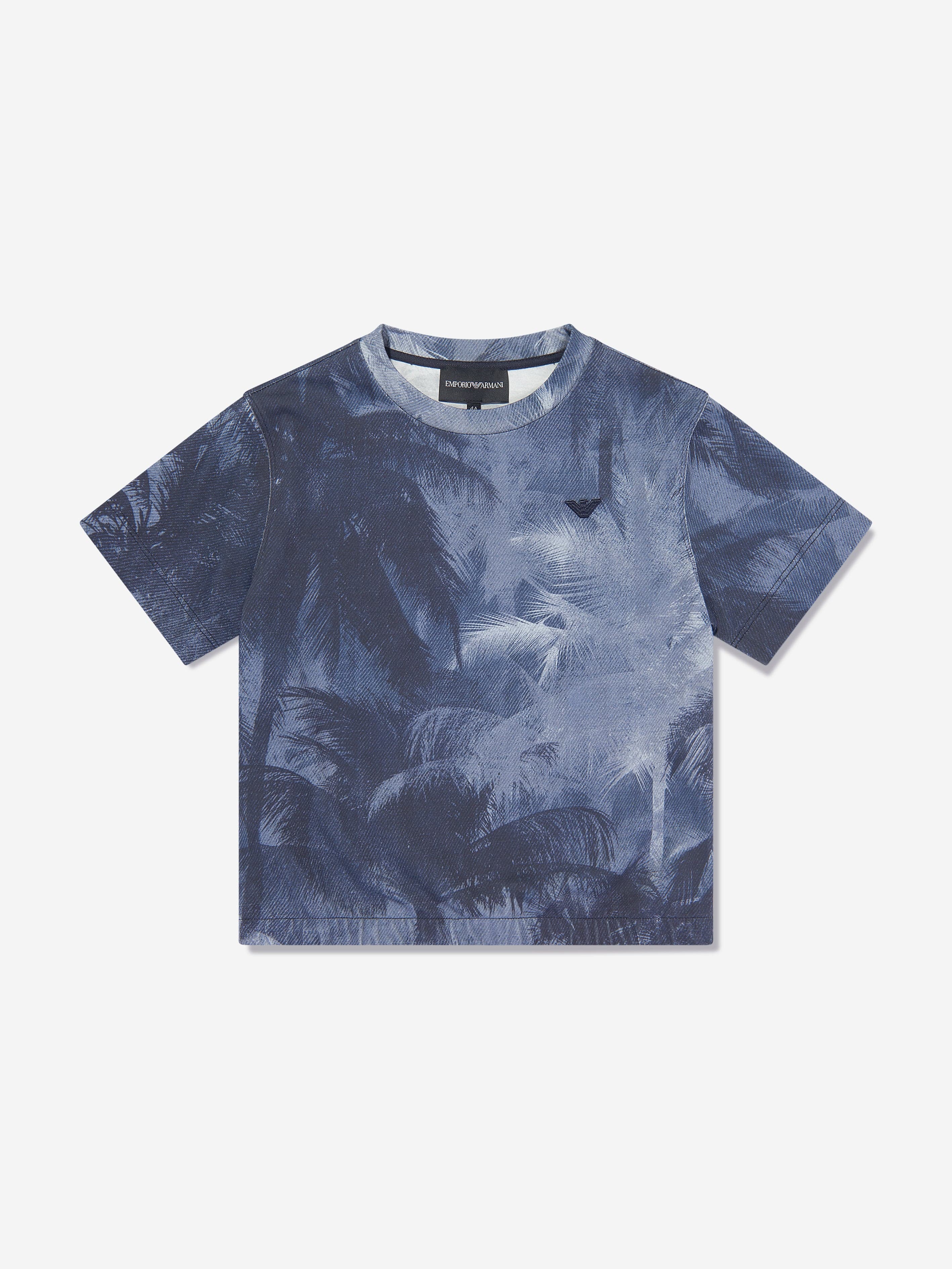 Emporio Armani Boys Palm Leaf T-Shirt in Blue