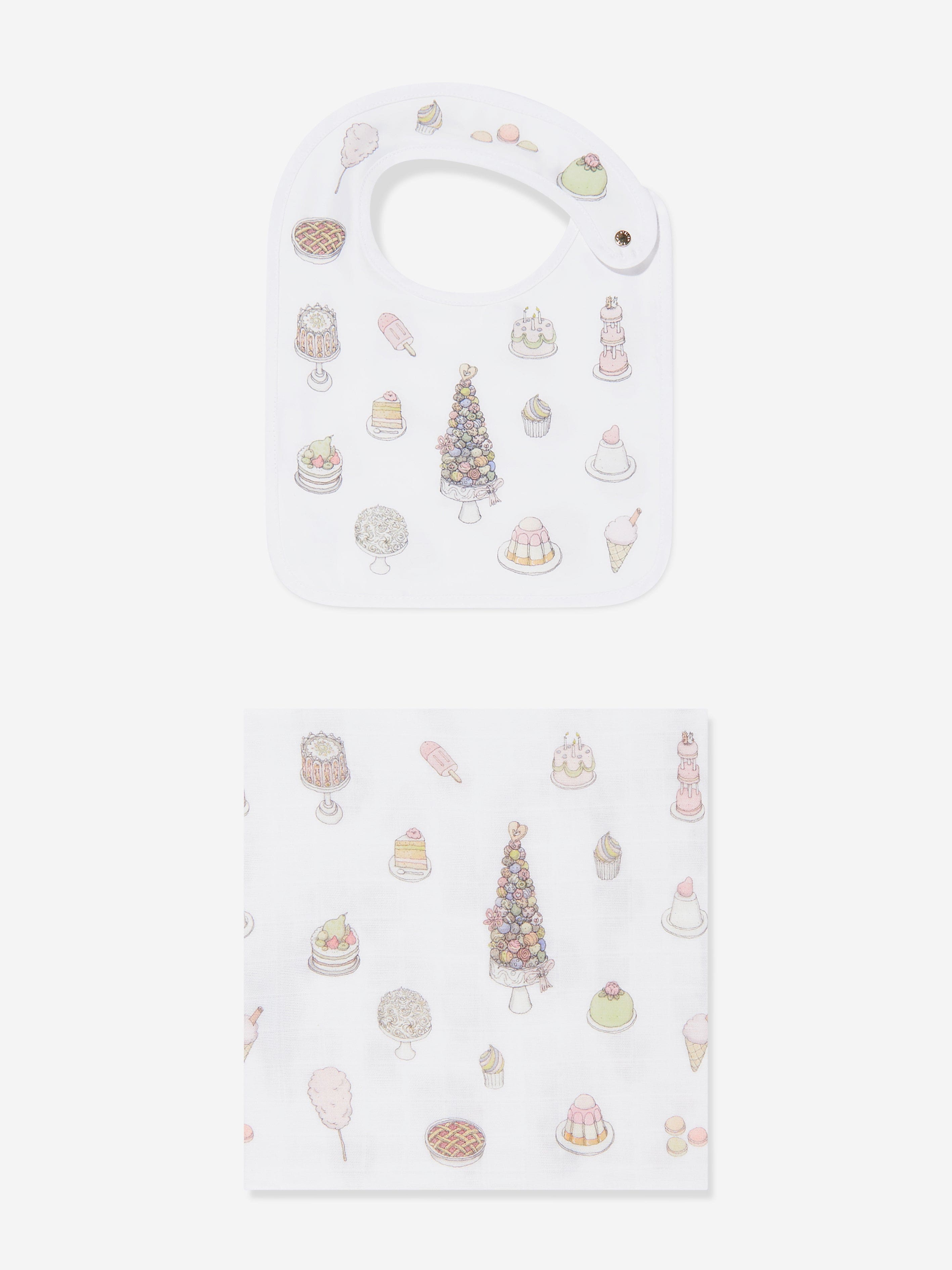 Atelier Choux Baby Girls Sweetie Pie Carré and Satin Bibs Set in Pink
