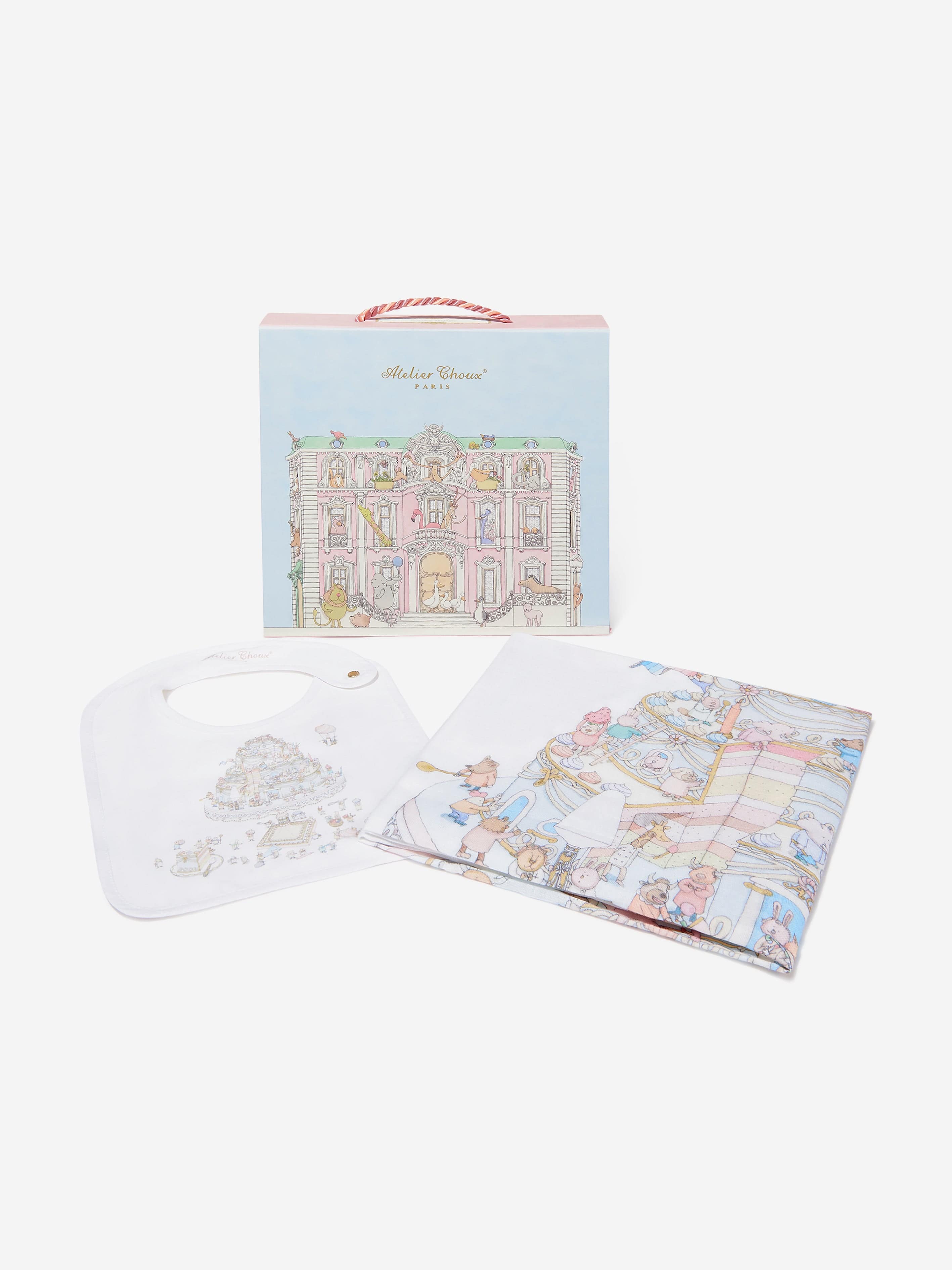 Atelier Choux Baby Le Gateau Carré and Satin Bib Set in White