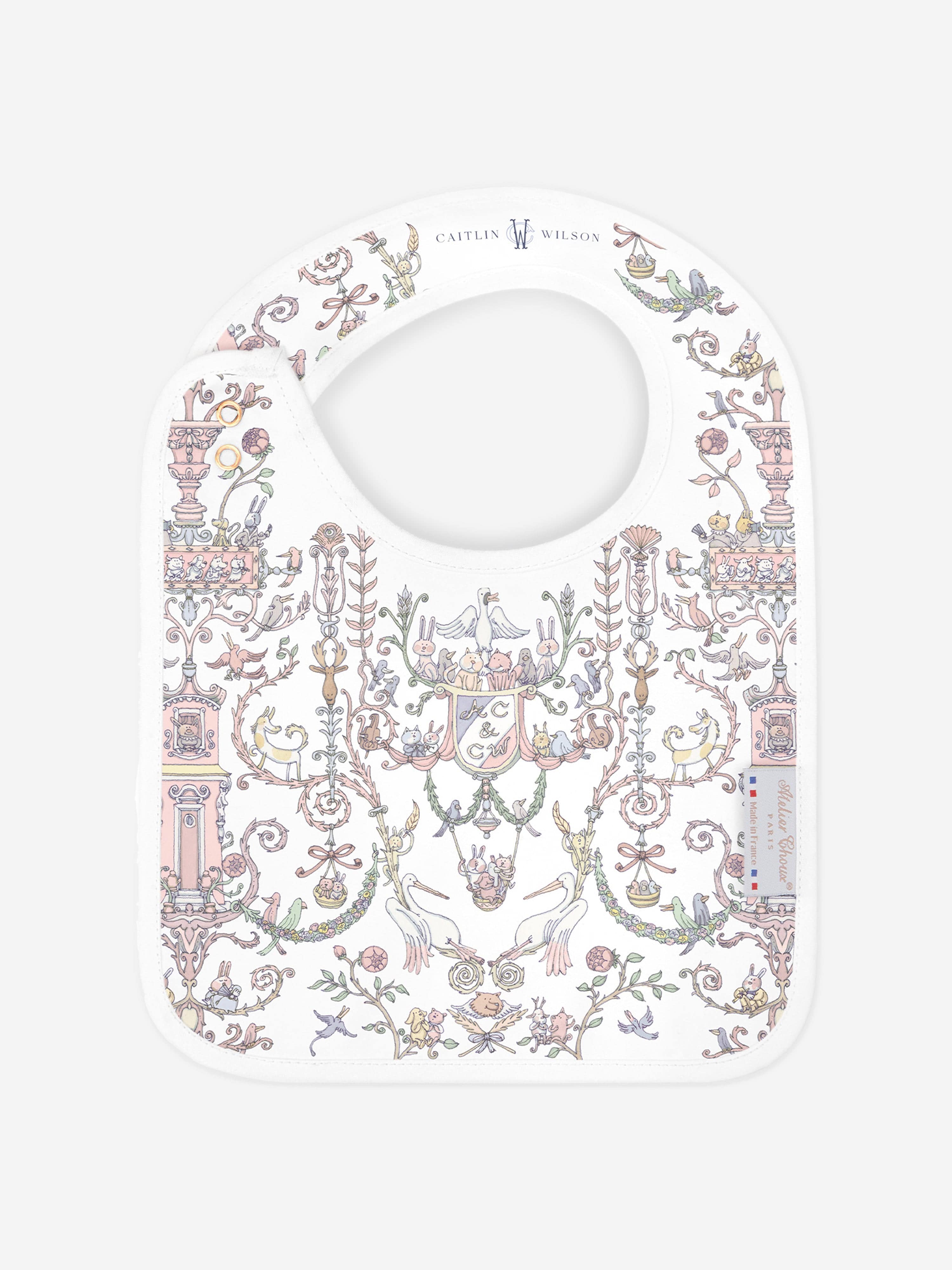 Atelier Choux Baby Girls Toile de Jouy - Caitlin Wilson Satin Bib in Pink