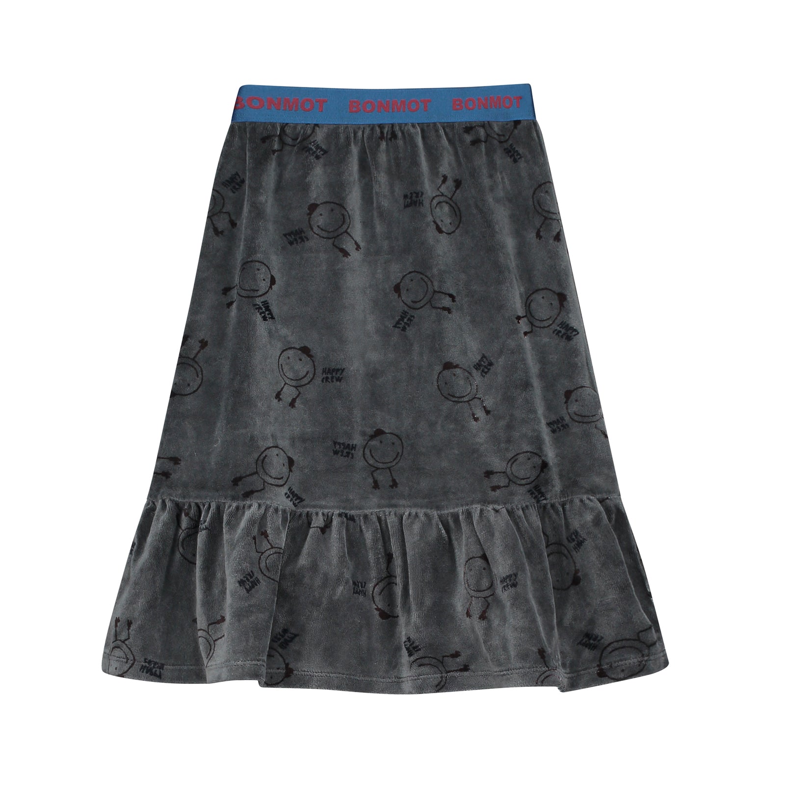 Girls Grey Printed Velvet Skirt