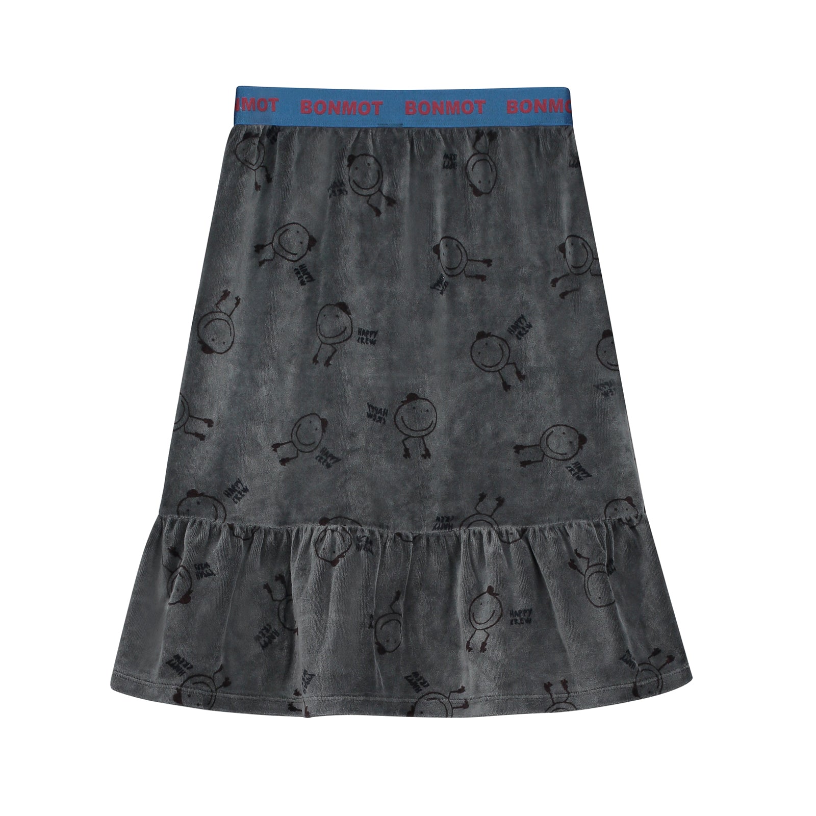 Girls Grey Printed Velvet Skirt