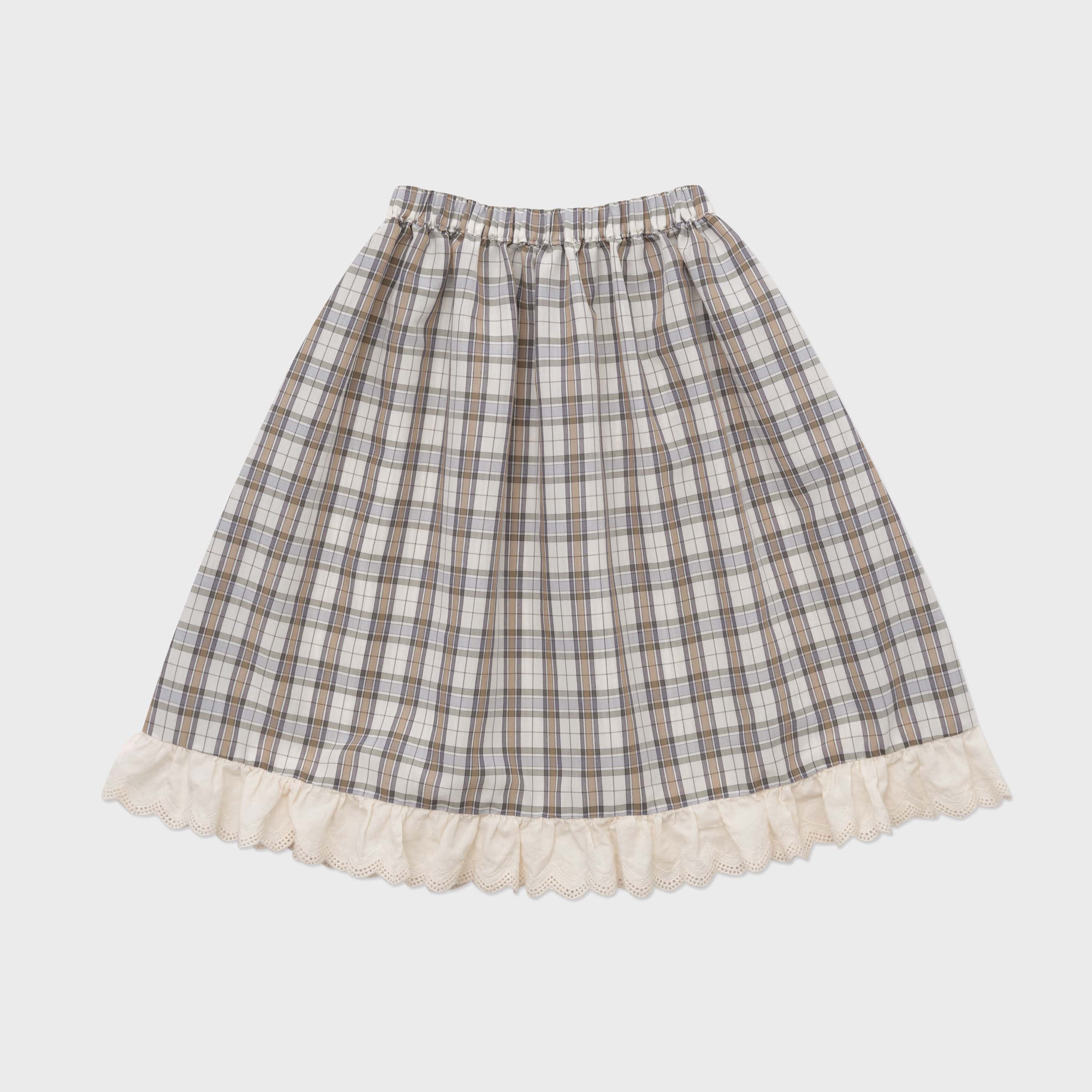Girls Brown Check Splicing Skirt