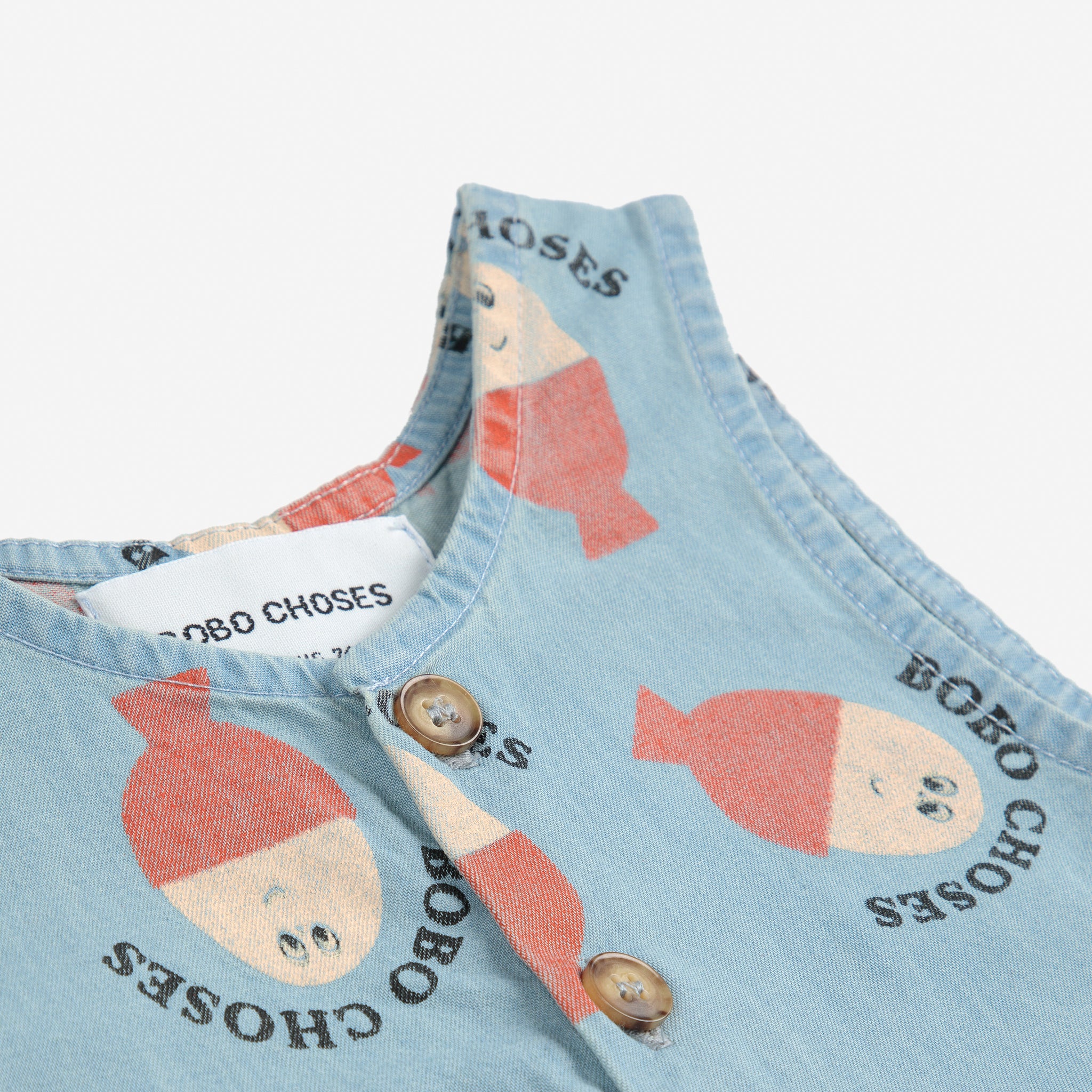 Baby Boys & Girls Light Blue Printed Logo Denim Jumpsuit