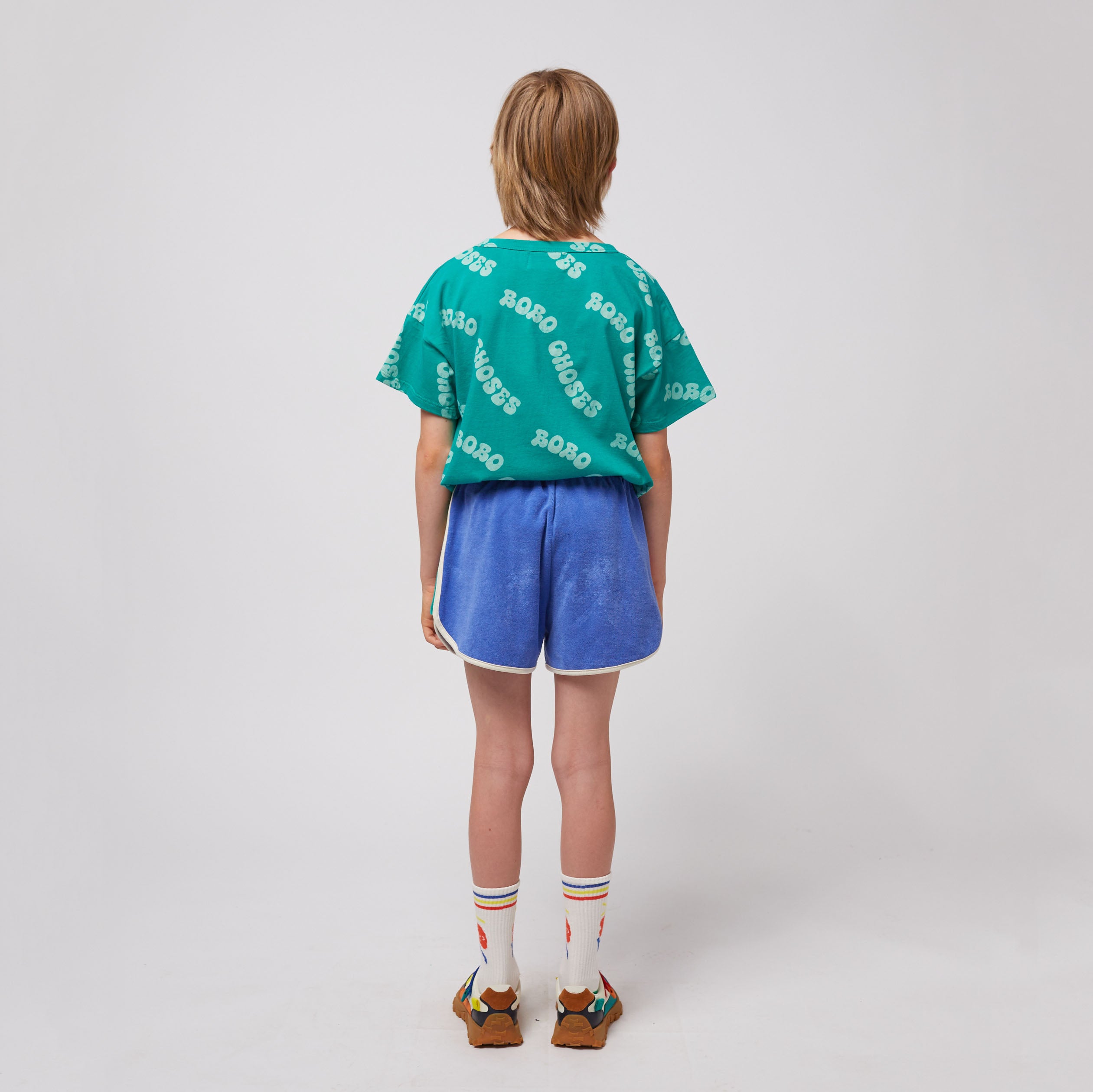 Girls Blue Embroidery Smiling Cotton Shorts