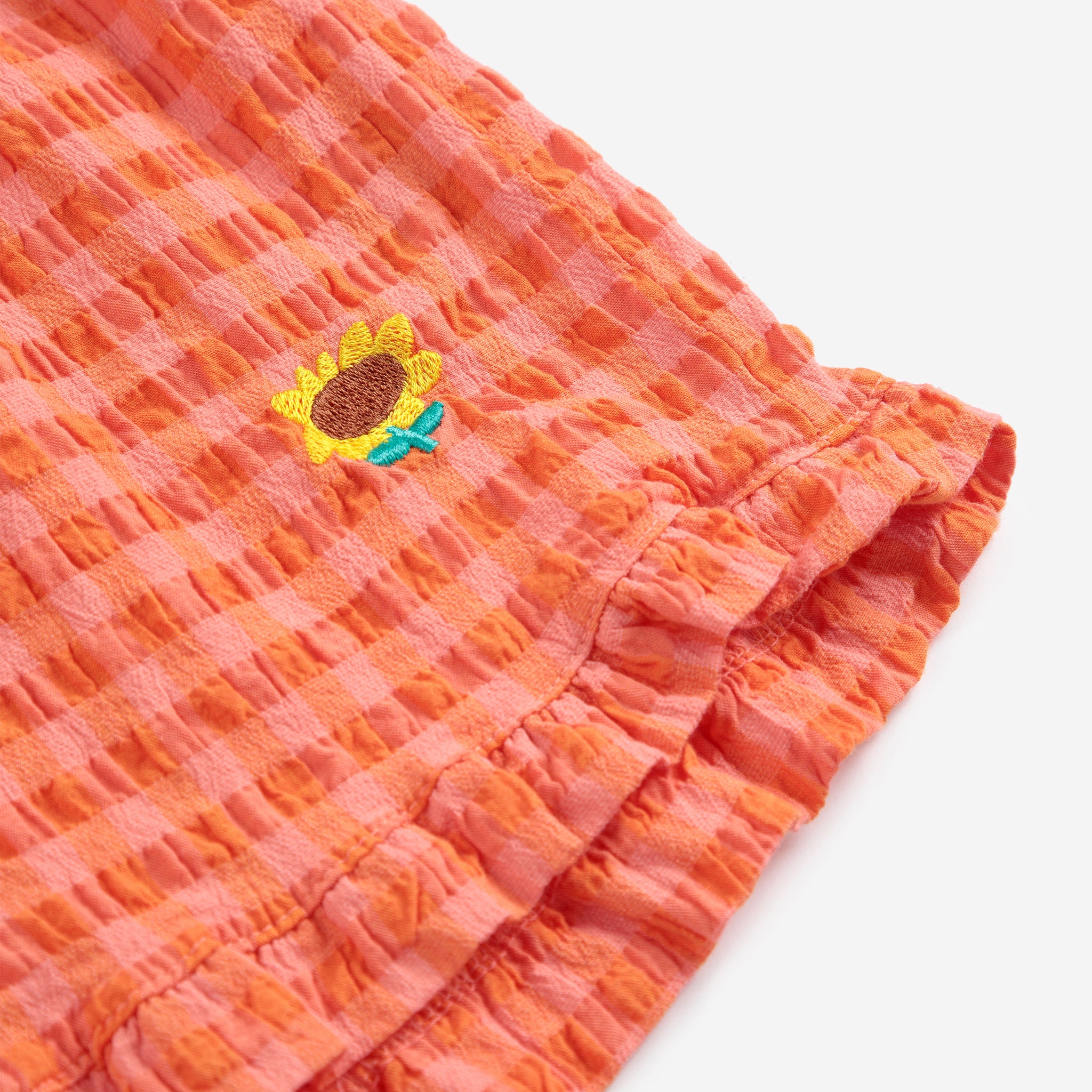 Girls Red Plaid Floral Embroidered Cotton Shorts