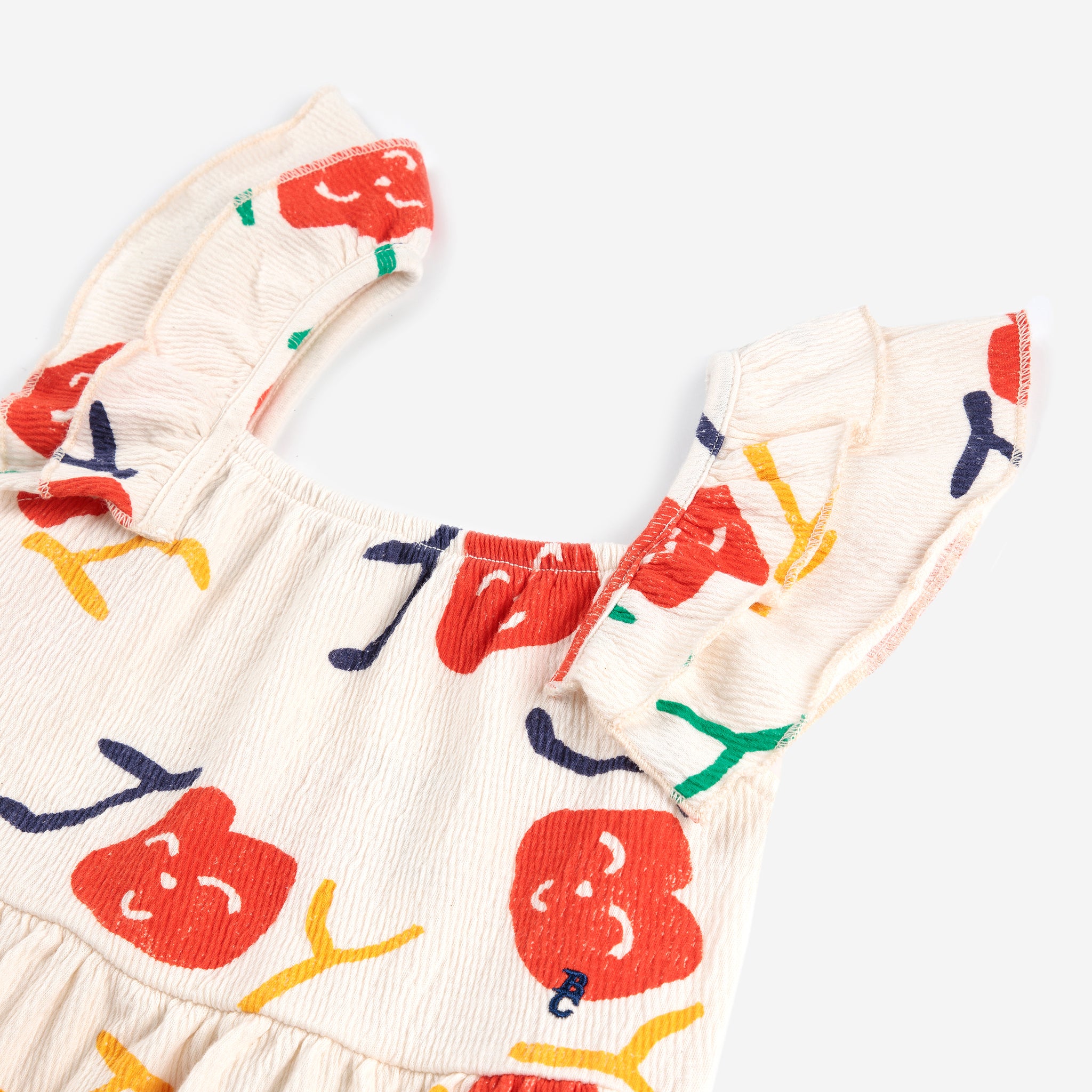 Girls Beige Printed Logo Cotton Dress
