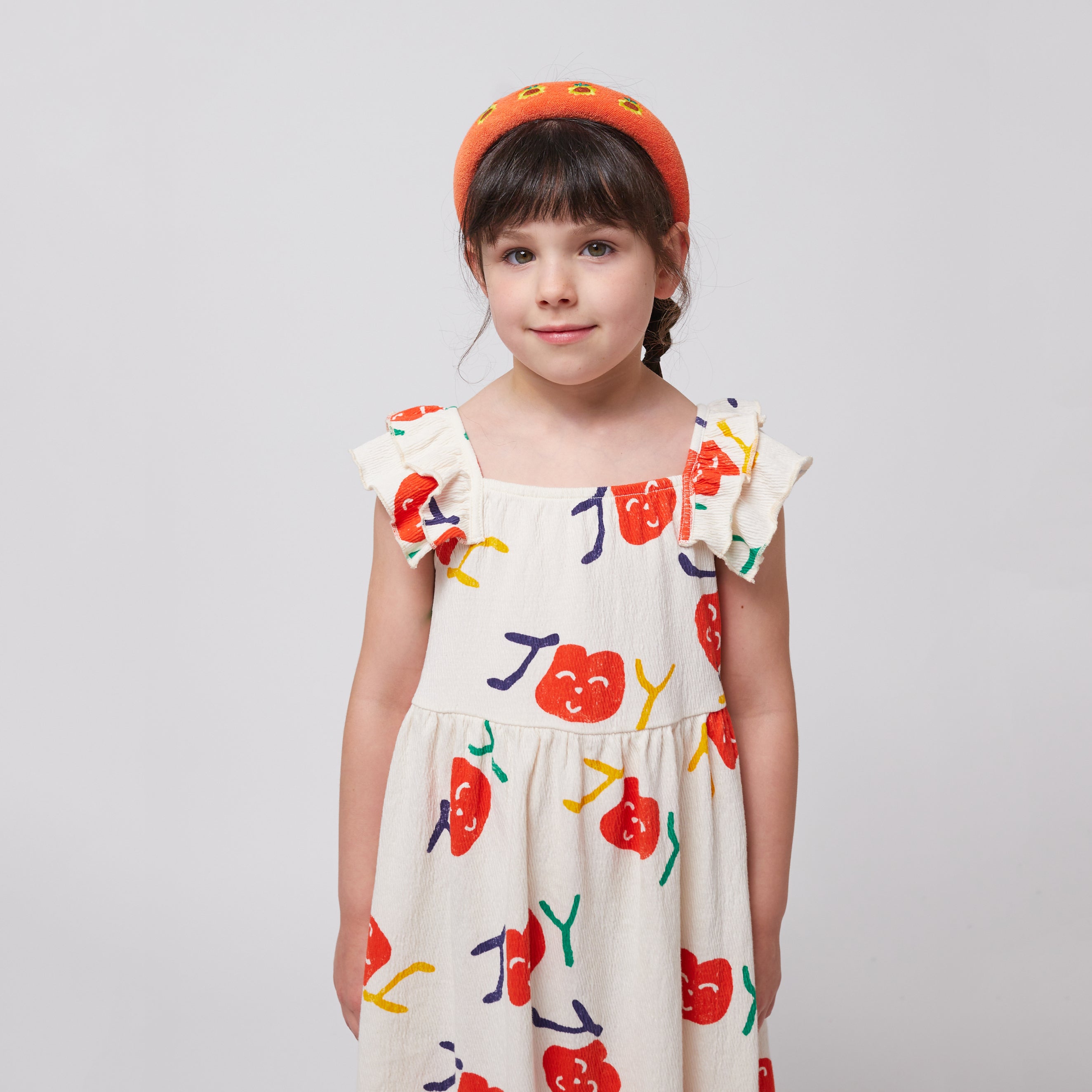 Girls Beige Printed Logo Cotton Dress