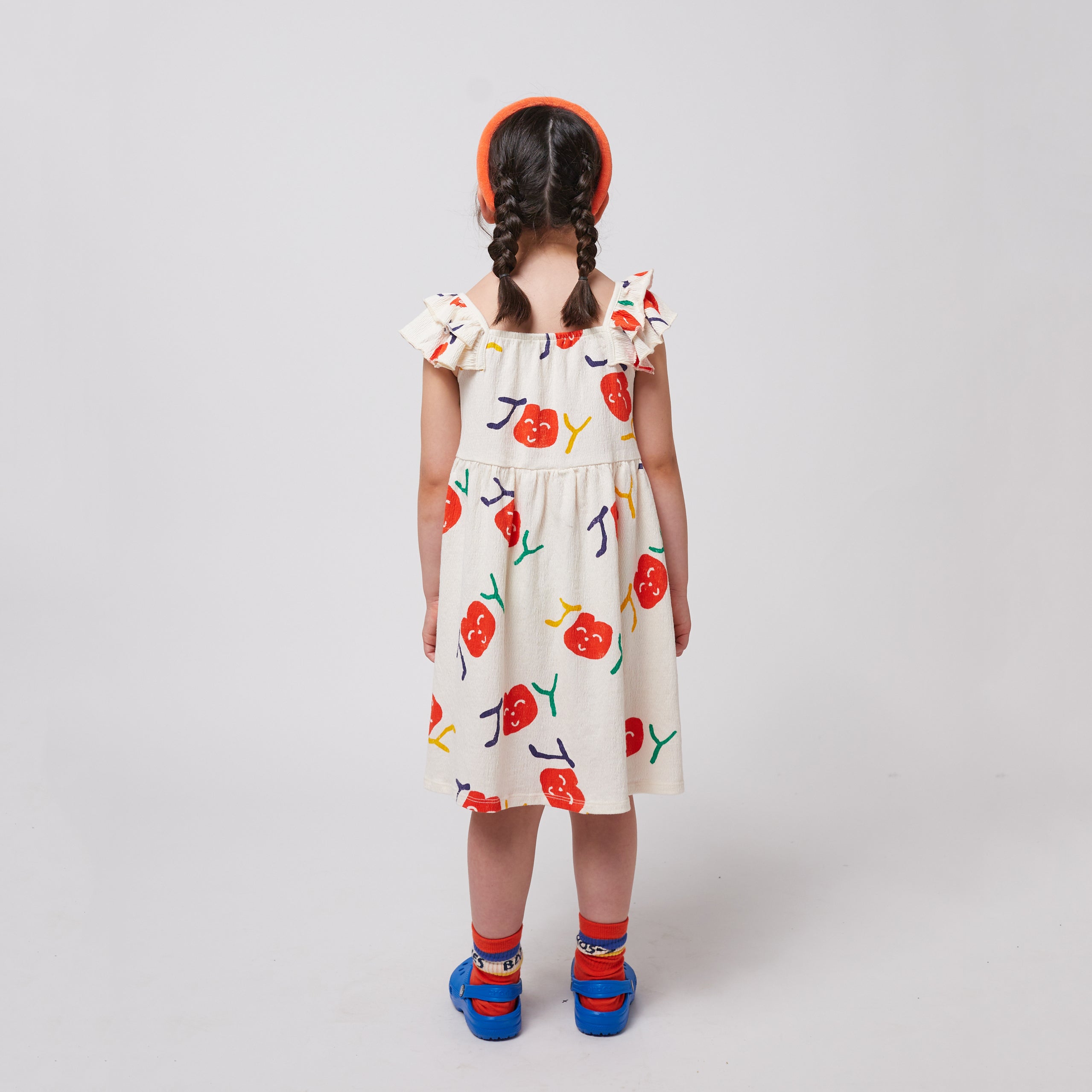 Girls Beige Printed Logo Cotton Dress