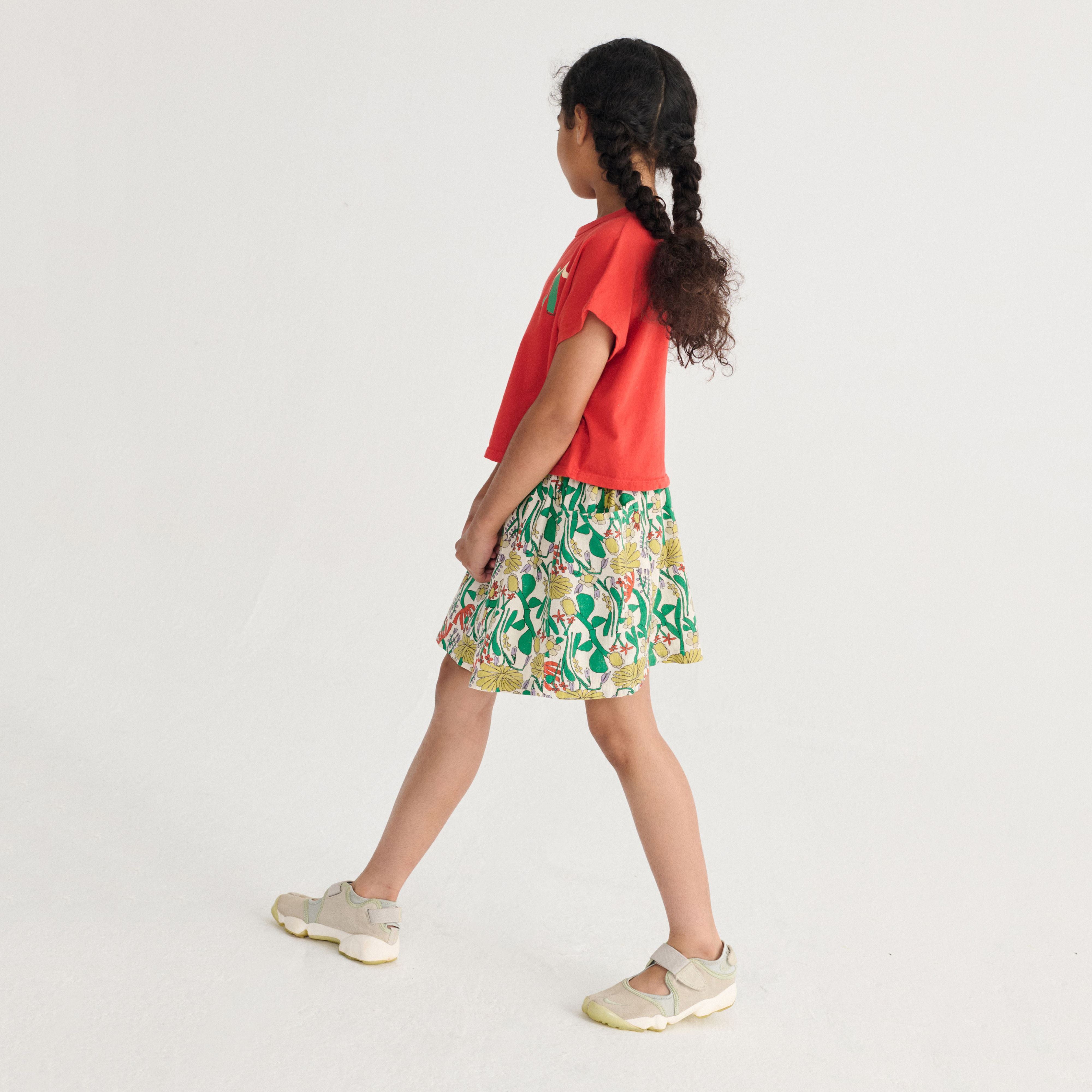 Girls Red Cow Printed Cotton Cropped T-Shirt