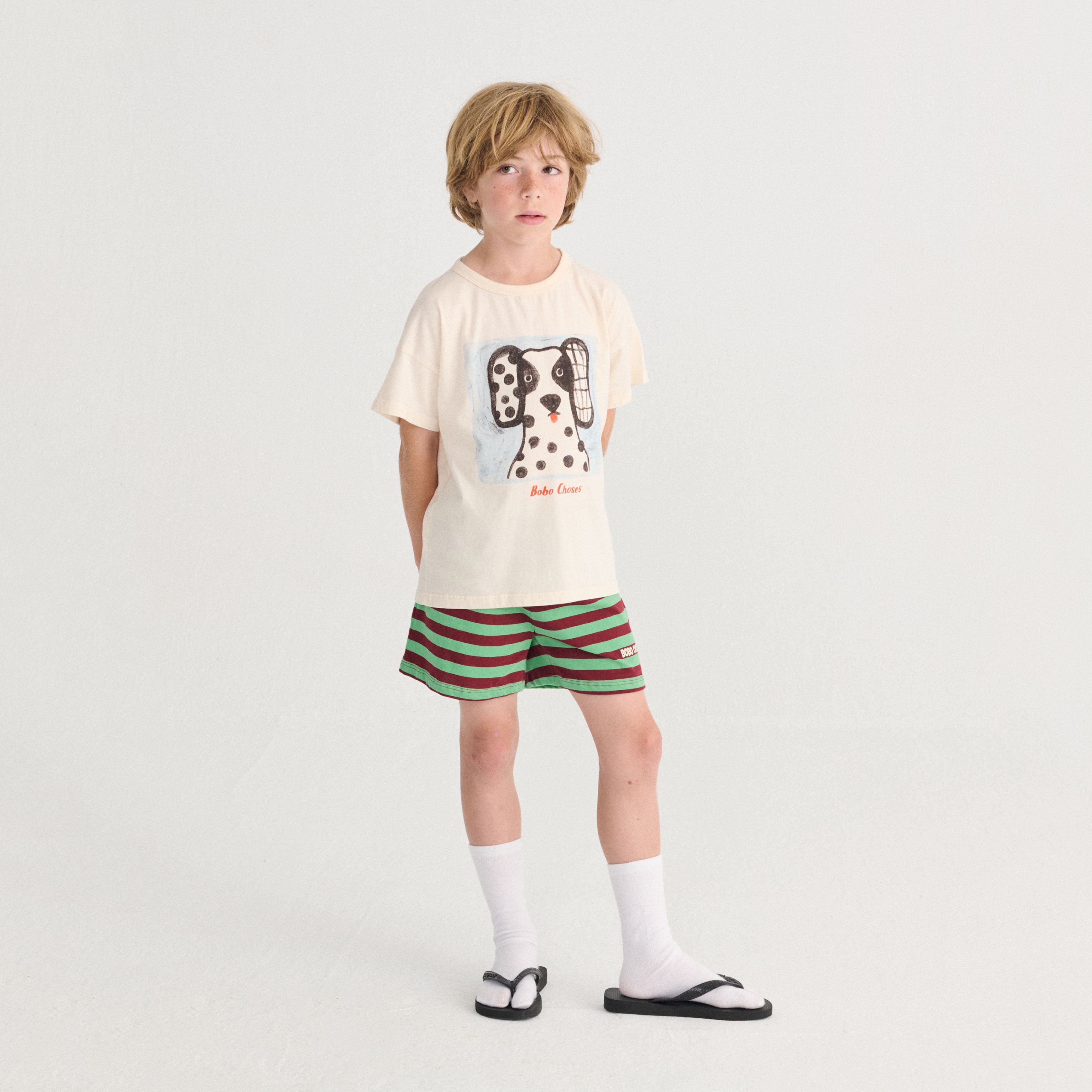 Boys & Girls Green Stripes Cotton Shorts
