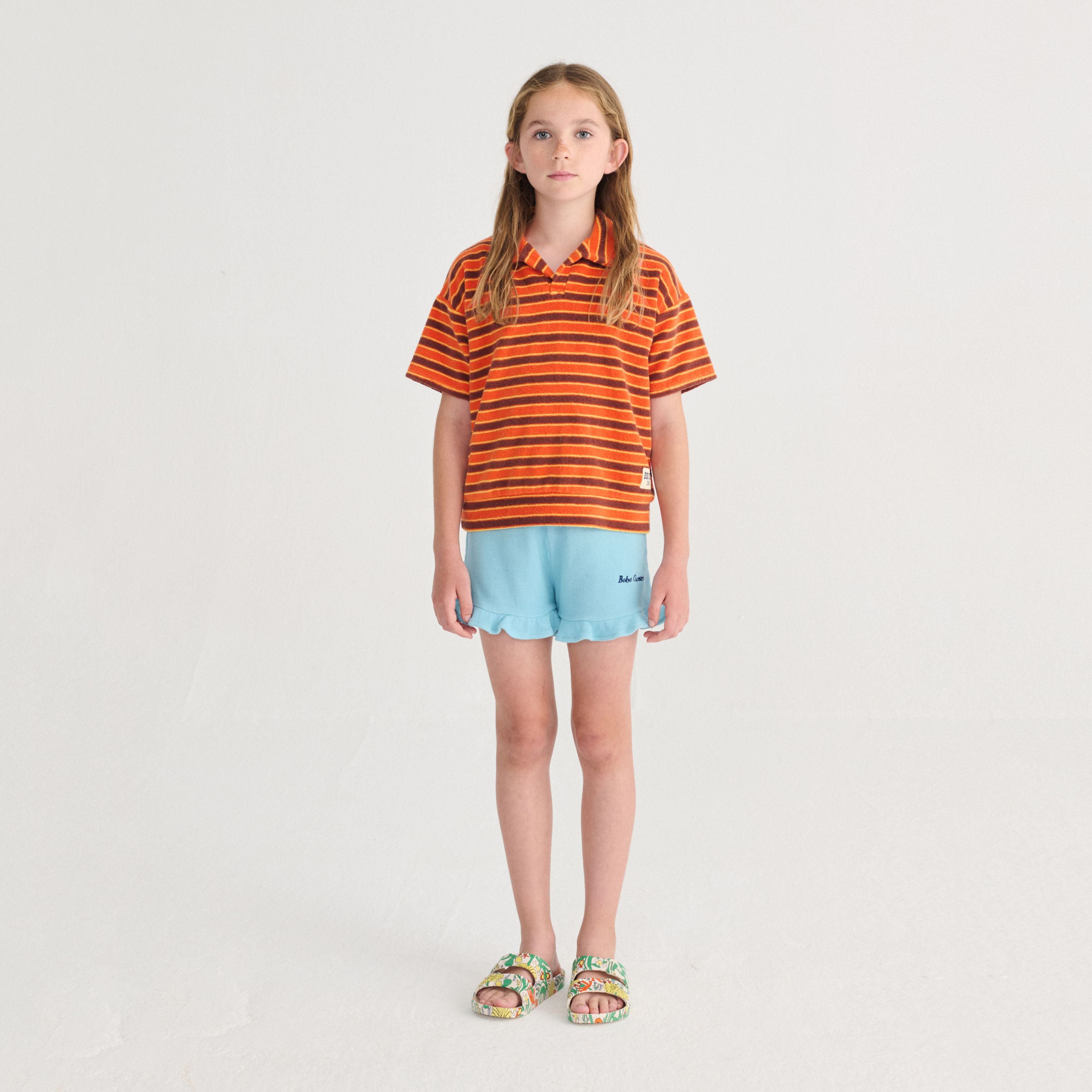 Girls Light Blue Embroidered Logo Cotton Shorts