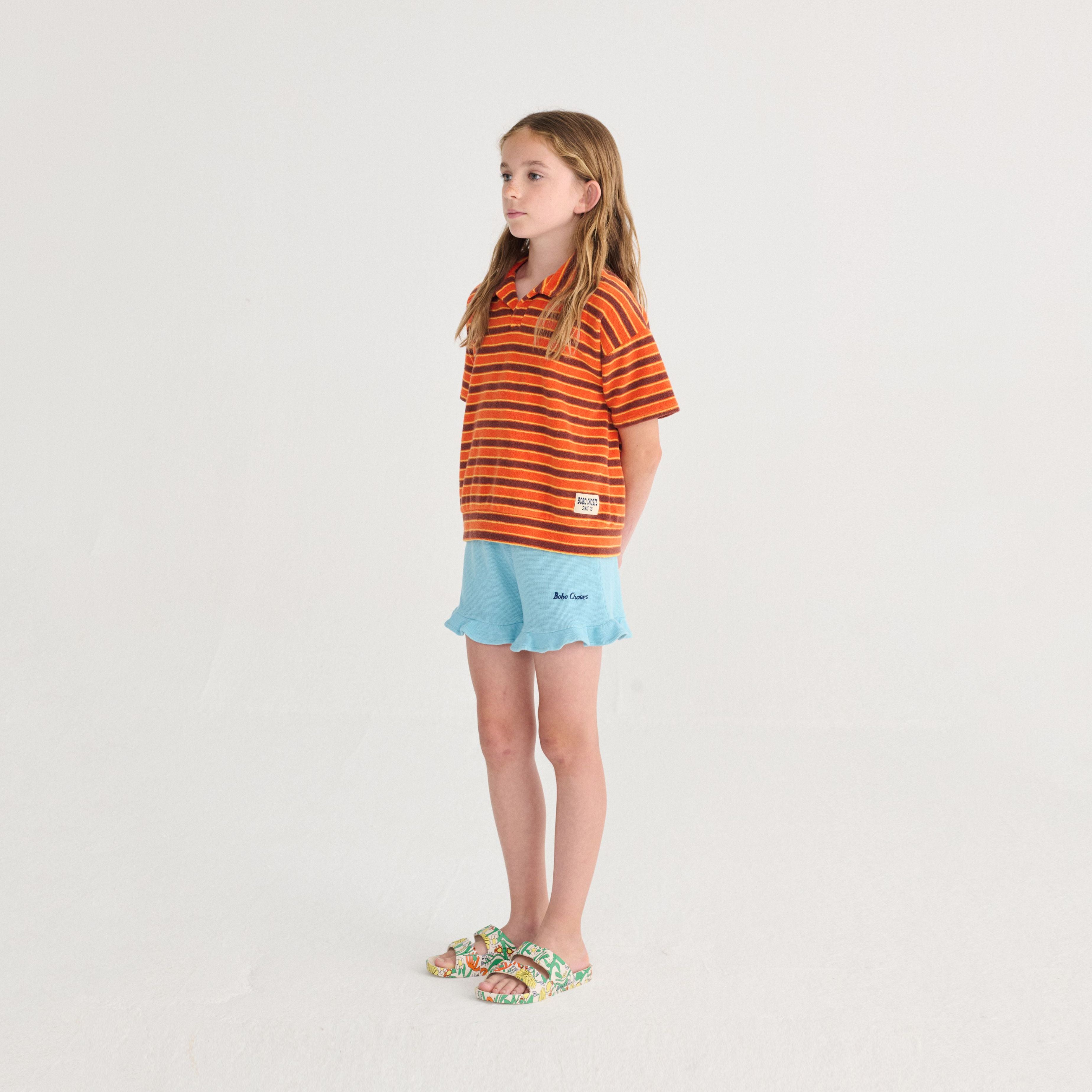 Girls Light Blue Embroidered Logo Cotton Shorts