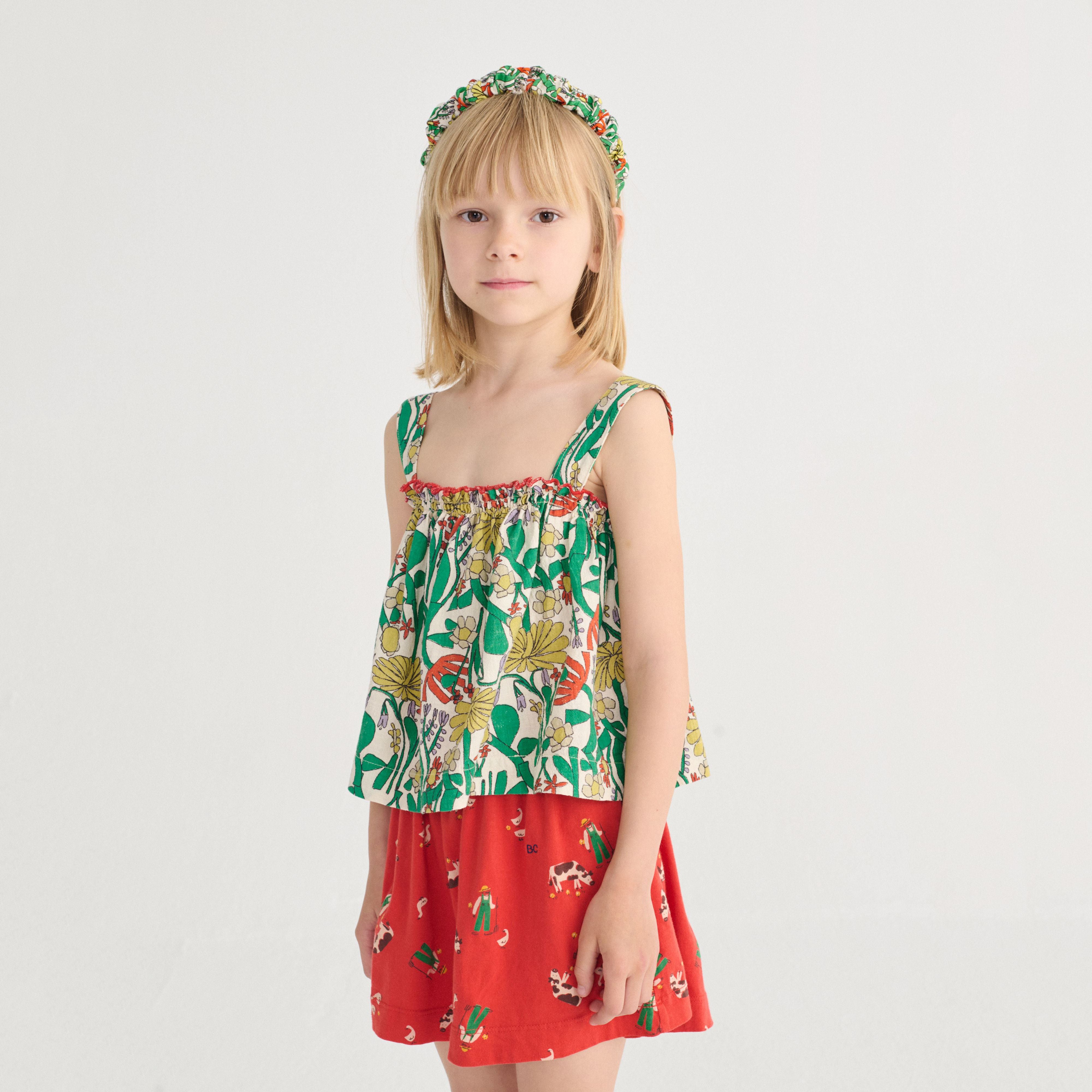 Girls Red Printed Cotton Skirt