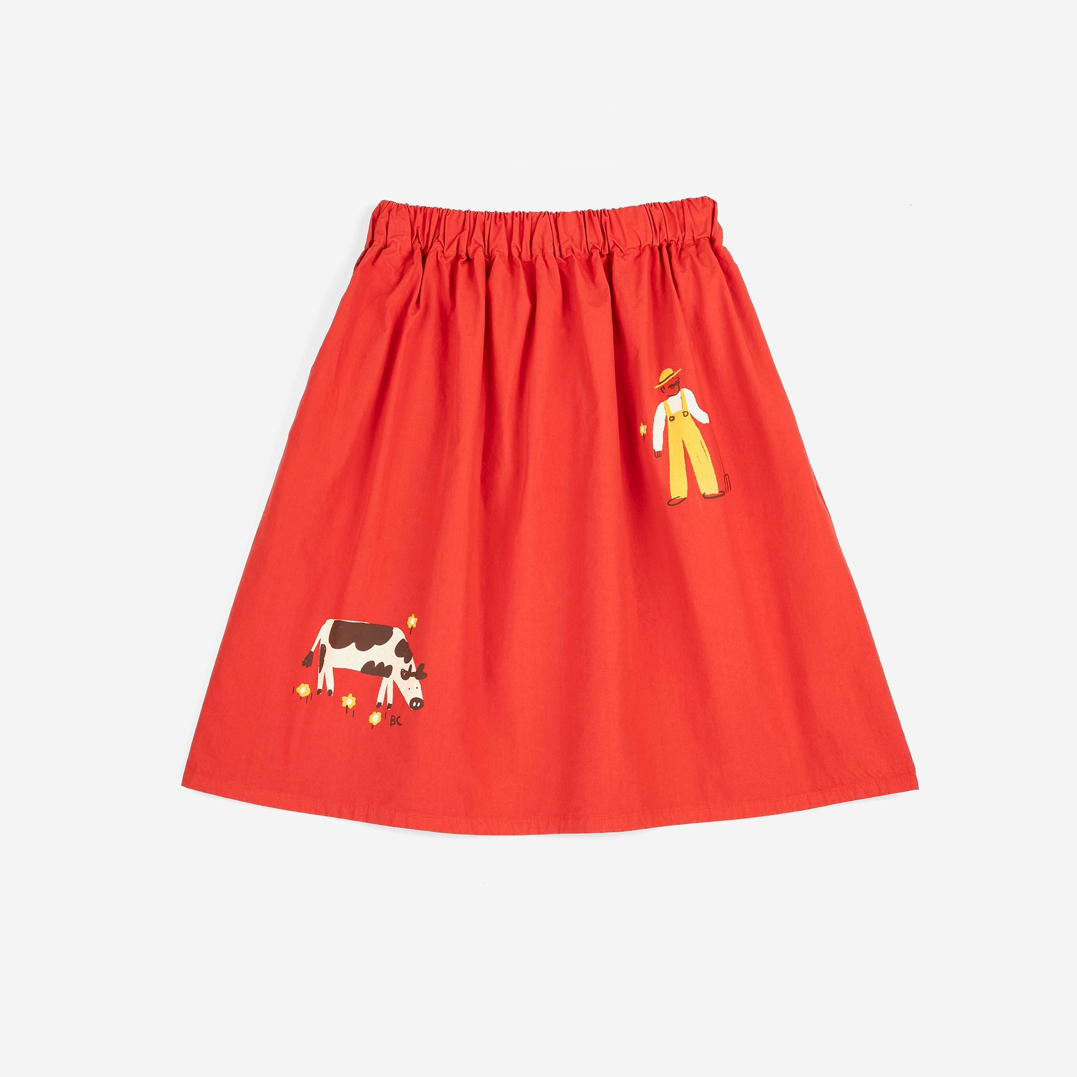 Girls Red Cow Printed Cotton Skirt