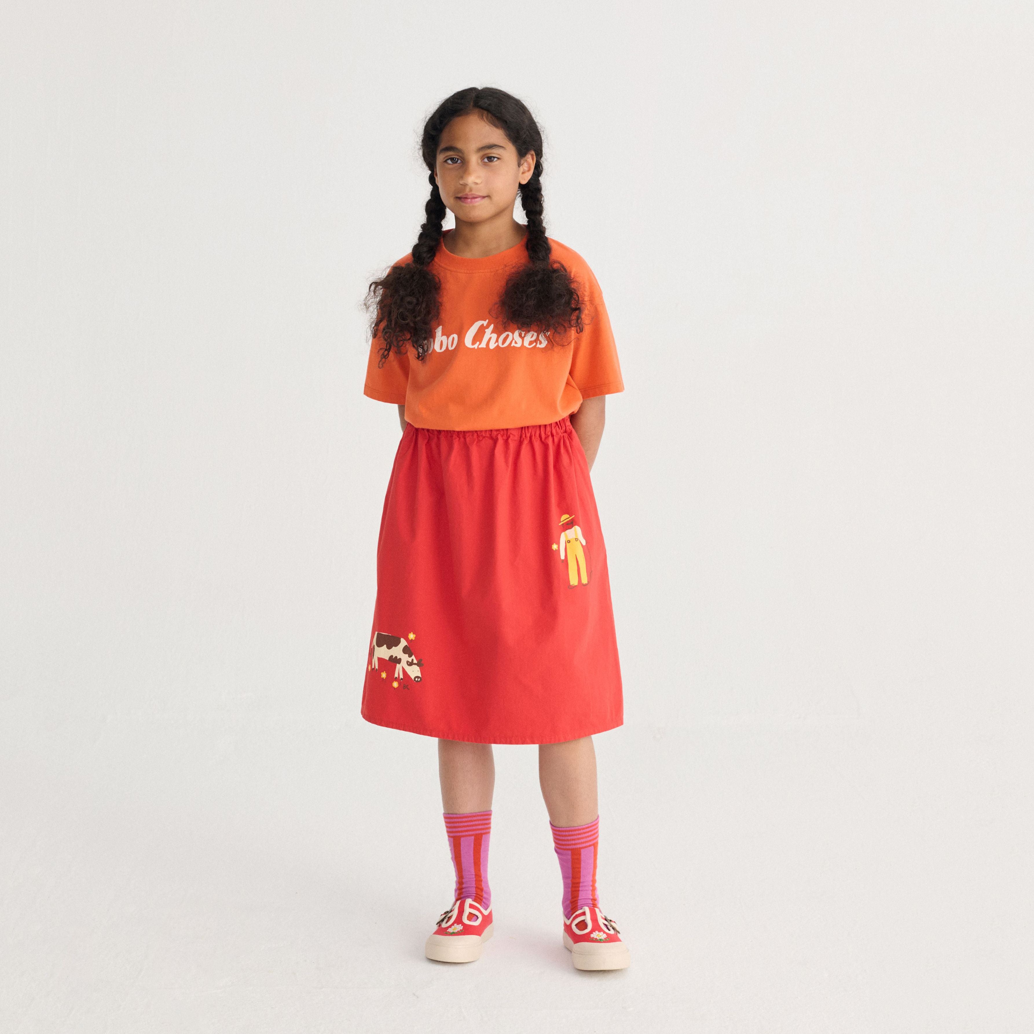 Girls Red Cow Printed Cotton Skirt