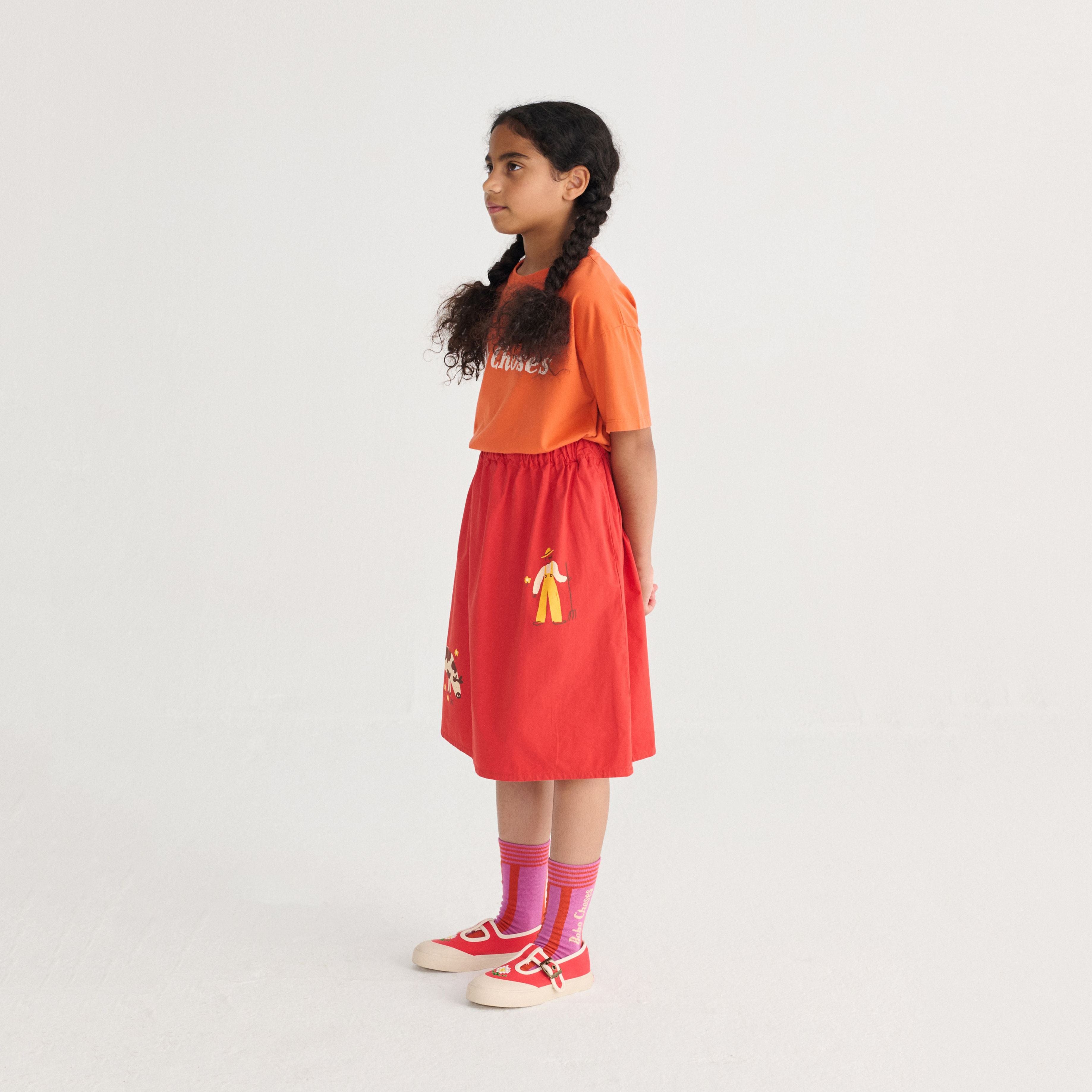 Girls Red Cow Printed Cotton Skirt