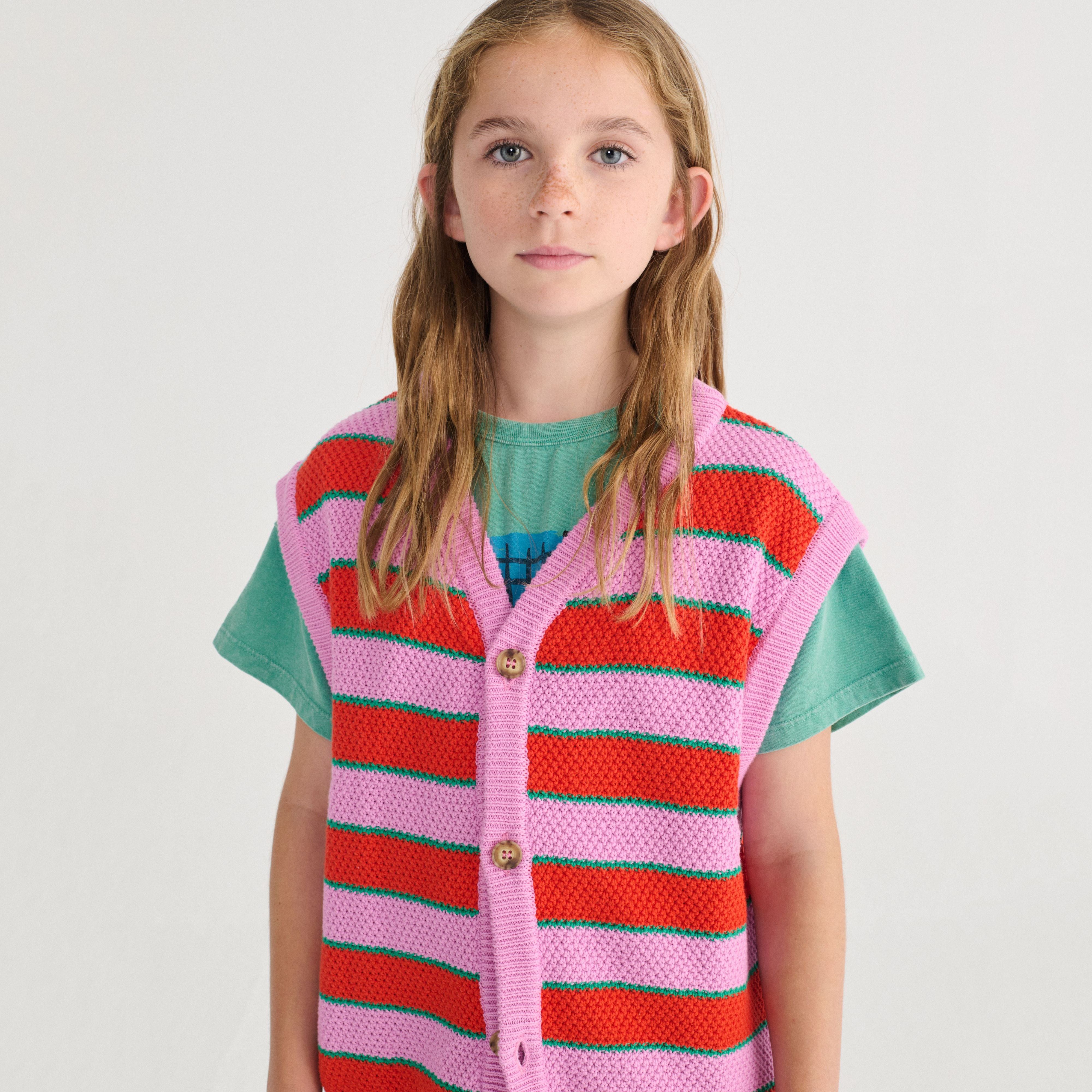 Girls Mauve Stripes Cotton Knit Vest
