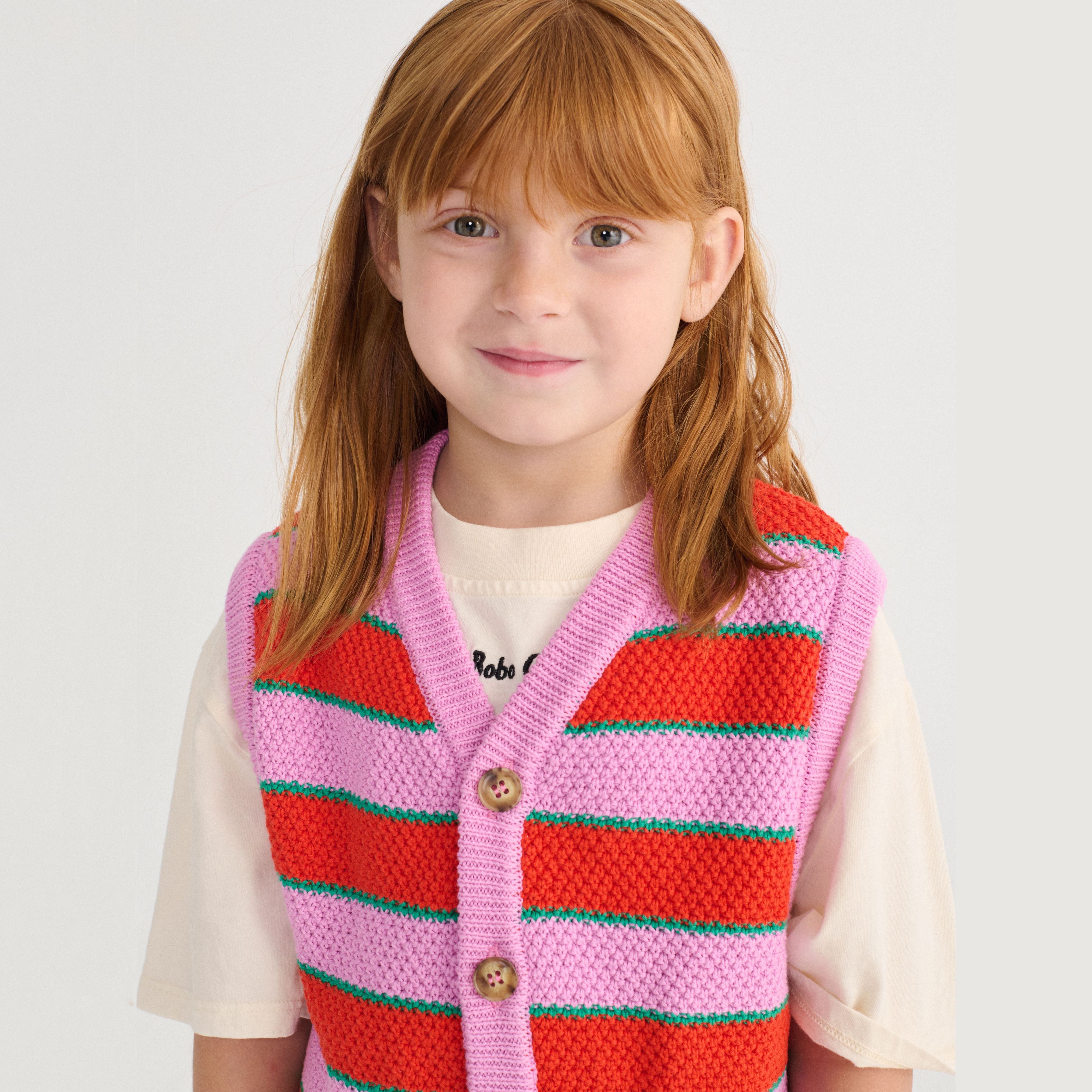 Girls Mauve Stripes Cotton Knit Vest